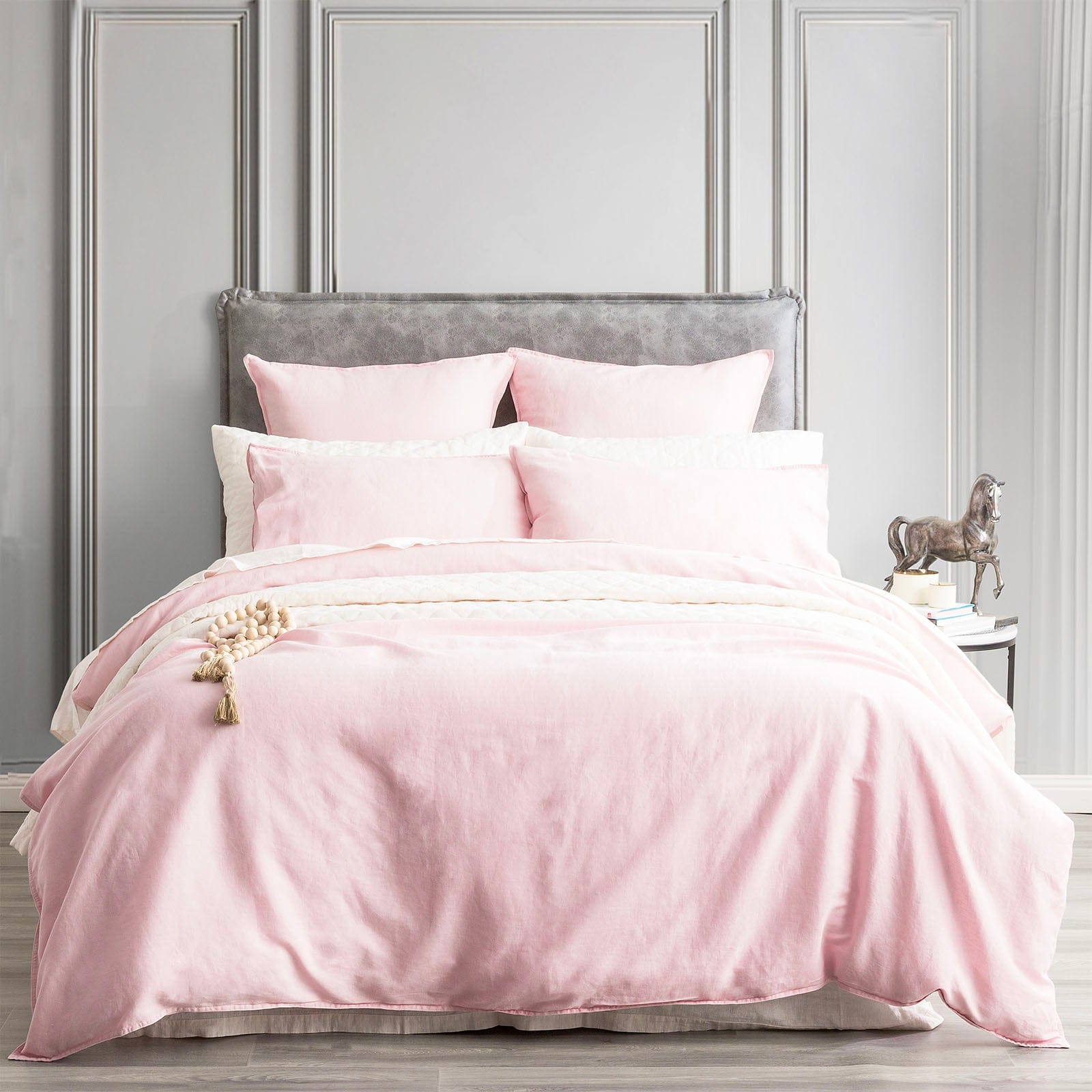 Renee Taylor Quilt Cover Cavallo Stone Washed 100% French Linen Quilt cover set - Rose