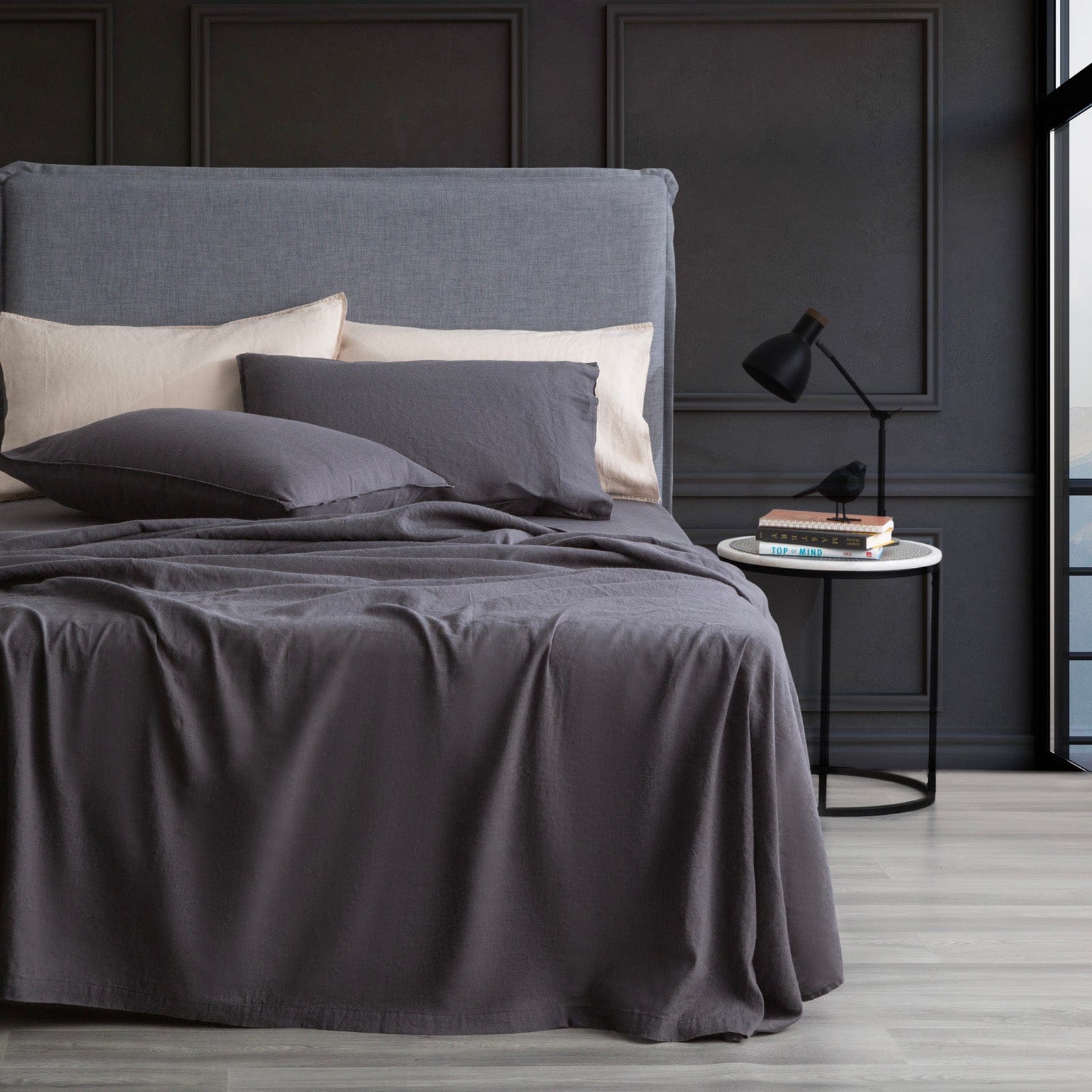 Renee Taylor Bed Sheets Cavallo Stone Washed 100 % French Linen Sheet set - Magnet