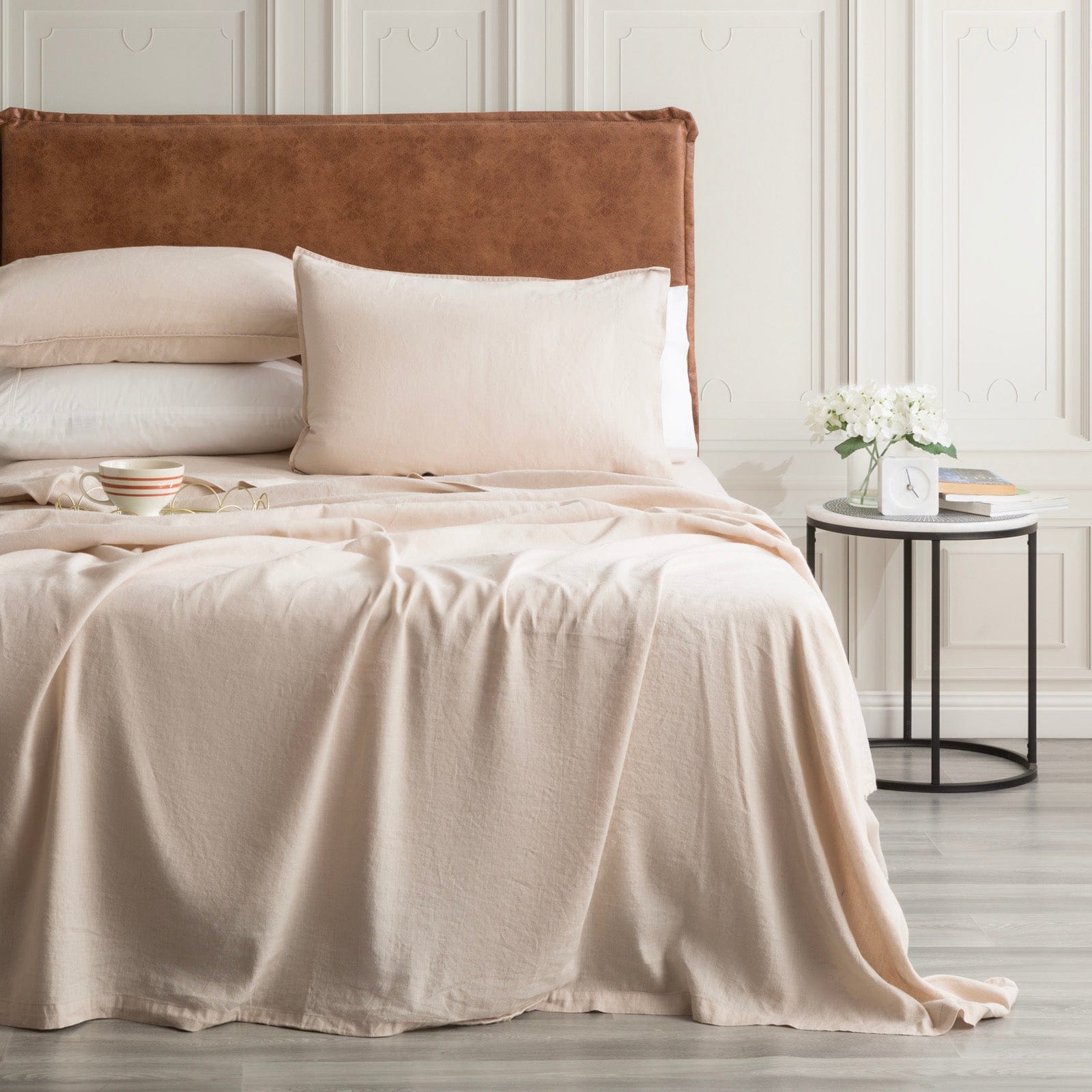 Renee Taylor Bed Sheets Cavallo Stone Washed 100 % French Linen Sheet set - Natural