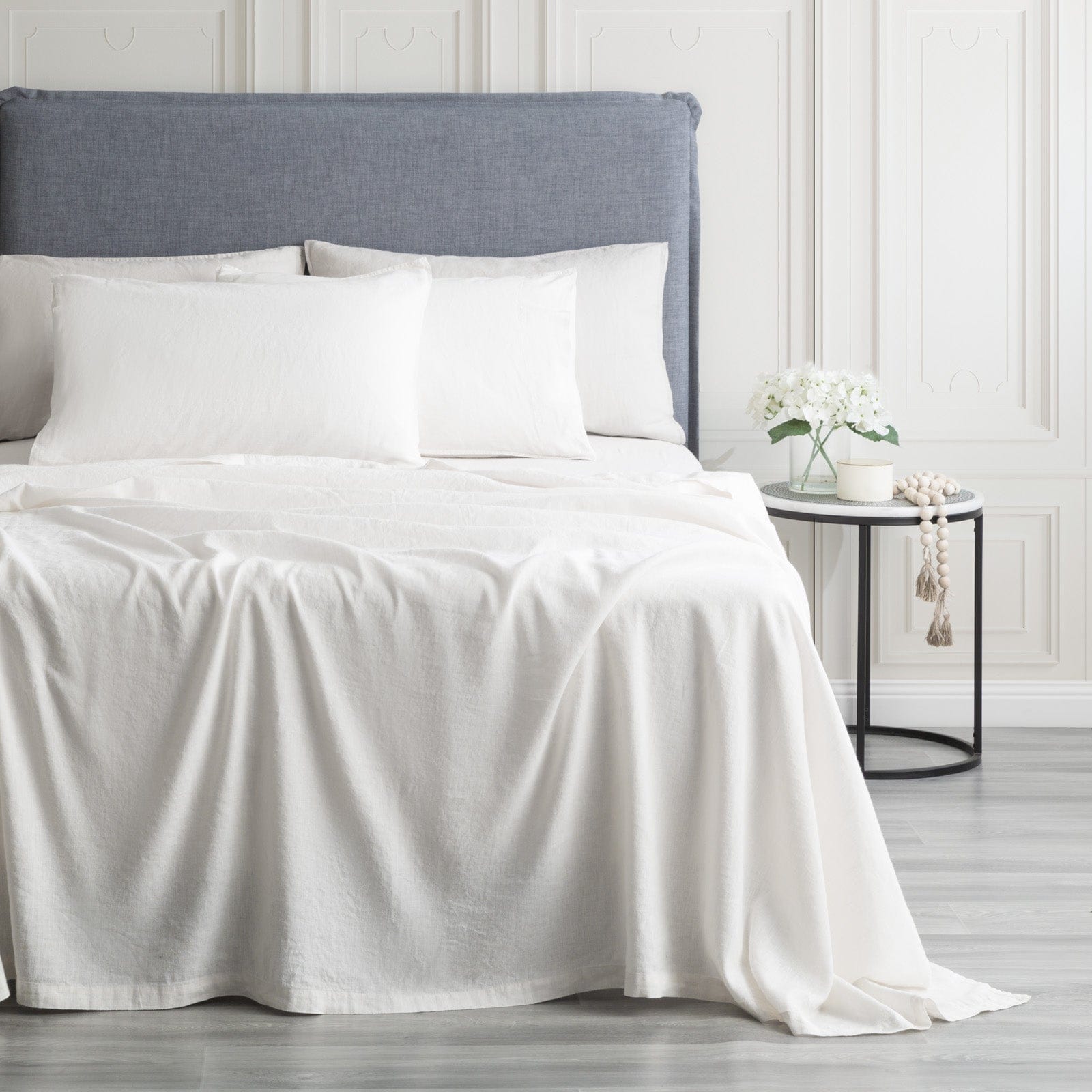 Renee Taylor Bed Sheets Cavallo Stone Washed 100 % French Linen Sheet set - White