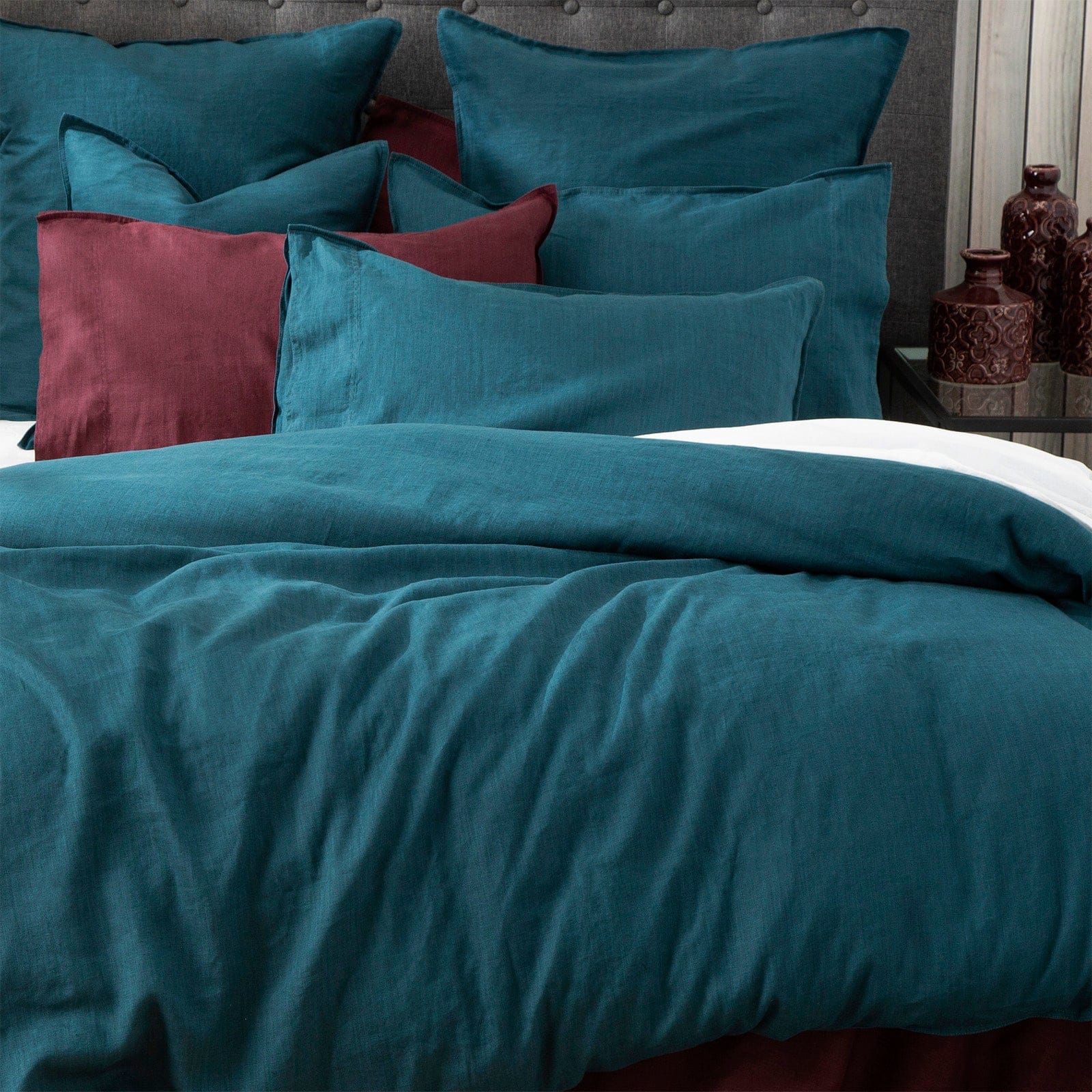 Renee Taylor Quilt Cover Cavallo Stone washed 100% Linen Quilt Cover Set - Evergreen