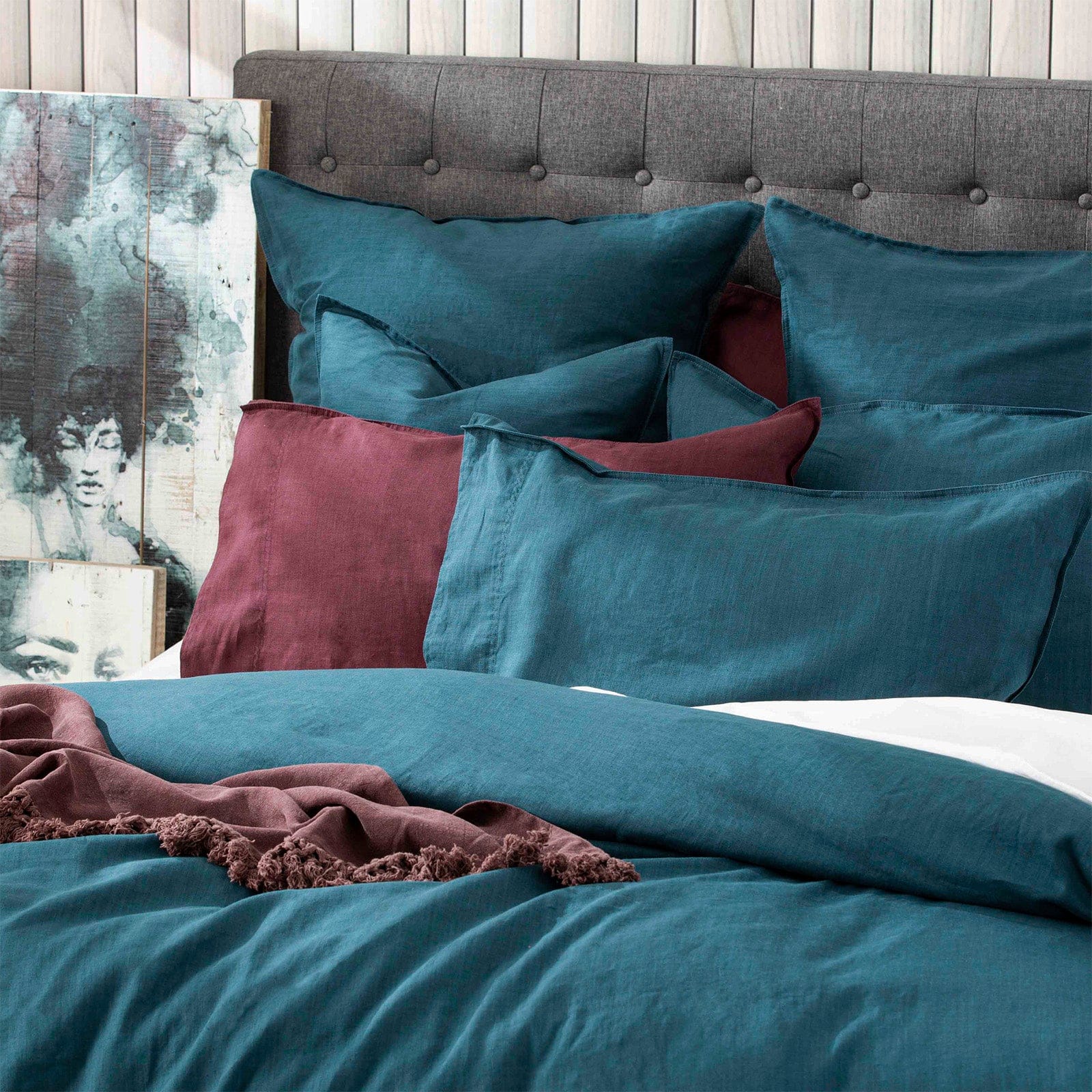 Renee Taylor Quilt Cover Cavallo Stone washed 100% Linen Quilt Cover Set - Evergreen