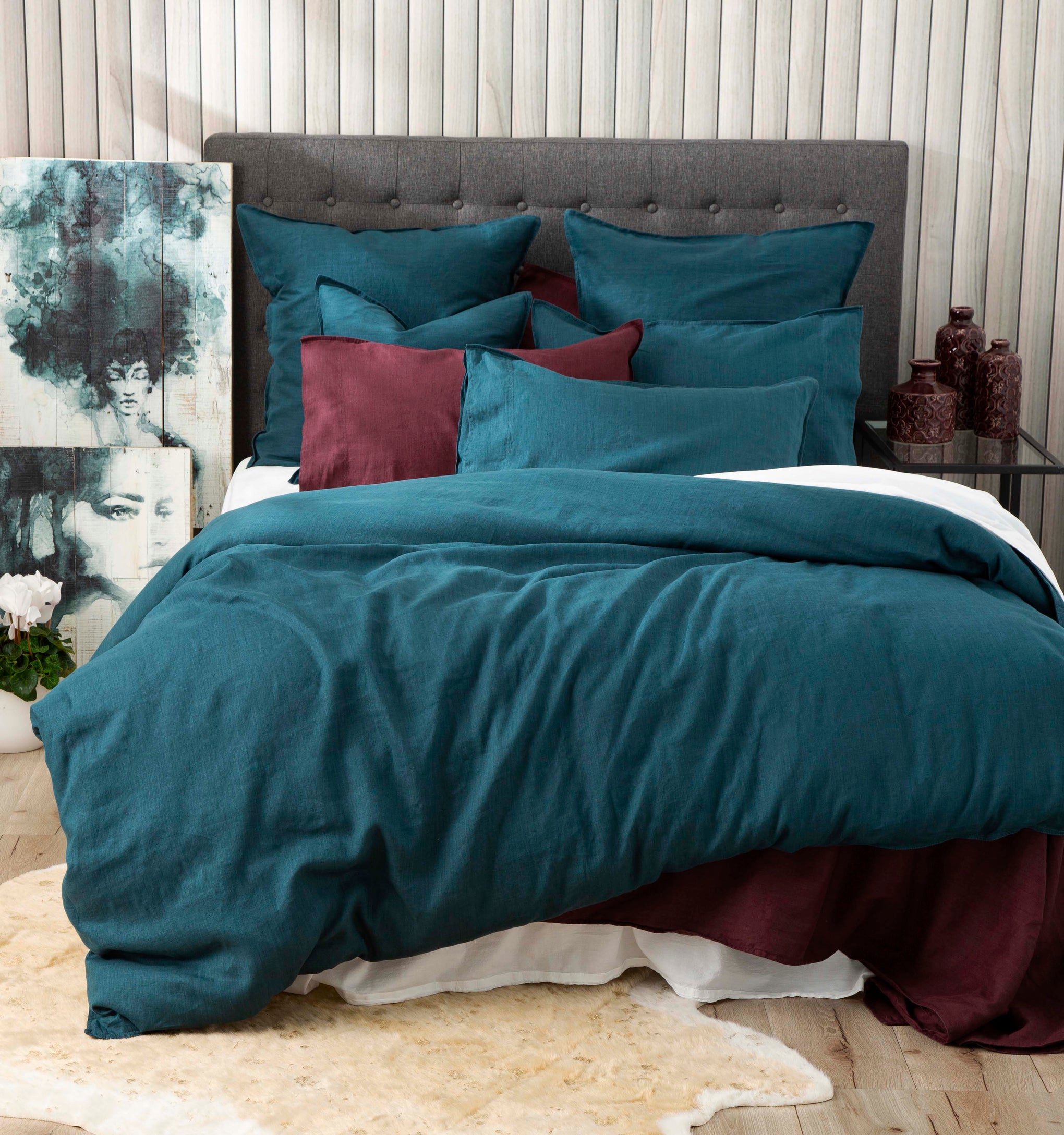 Renee Taylor Quilt Cover Cavallo Stone washed 100% Linen Quilt Cover Set - Evergreen