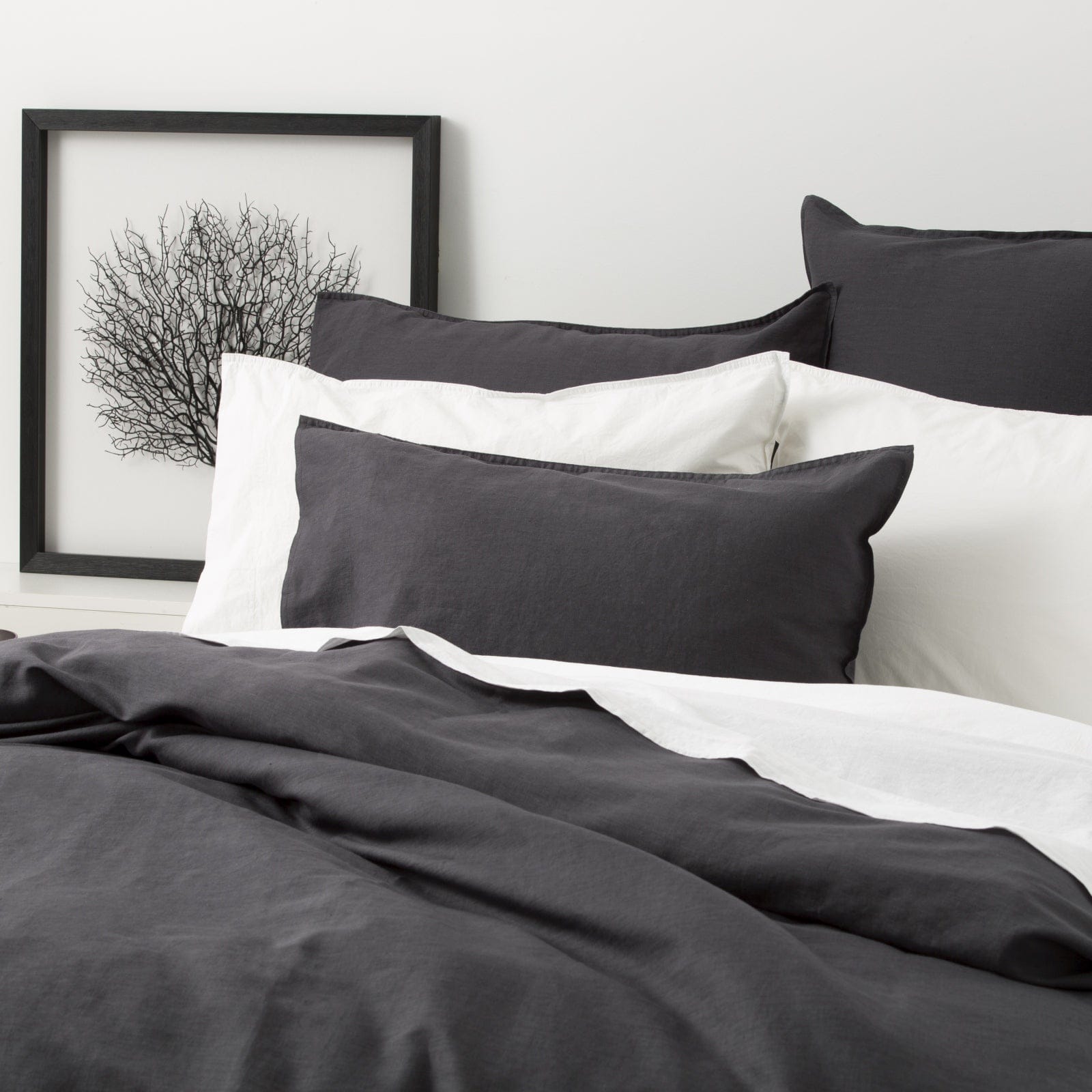 Renee Taylor Quilt Cover Cavallo Stone washed 100% Linen Quilt Cover Set - Magnet