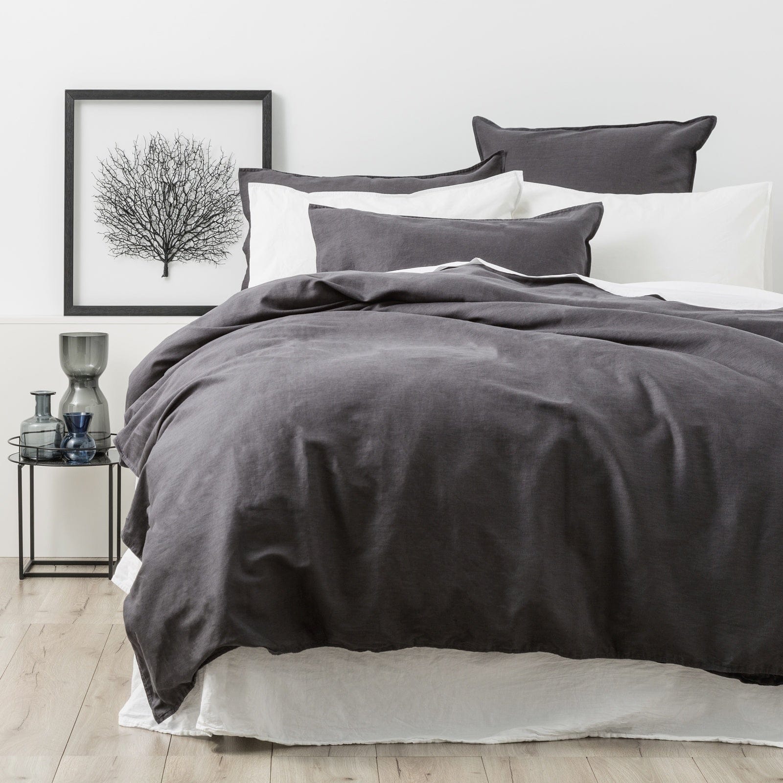 Renee Taylor Quilt Cover Cavallo Stone washed 100% Linen Quilt Cover Set - Magnet