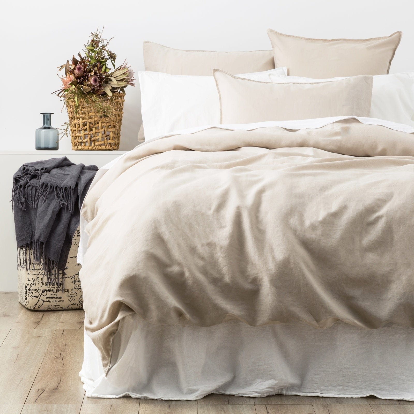 Renee Taylor Quilt Cover Cavallo Stone washed 100% Linen Quilt Cover Set - Natural