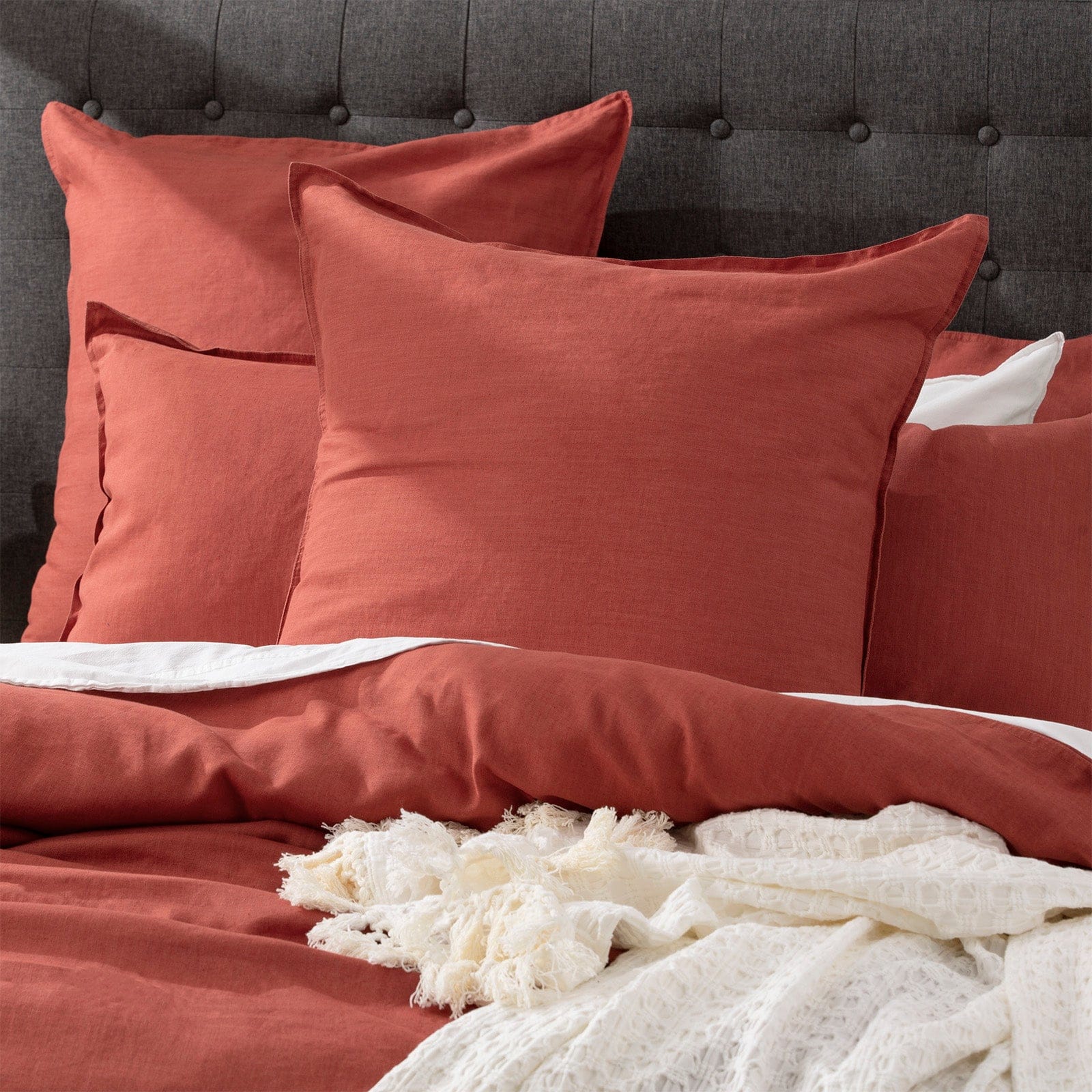 Renee Taylor Quilt Cover Cavallo Stone washed 100% Linen Quilt Cover Set - Paprika
