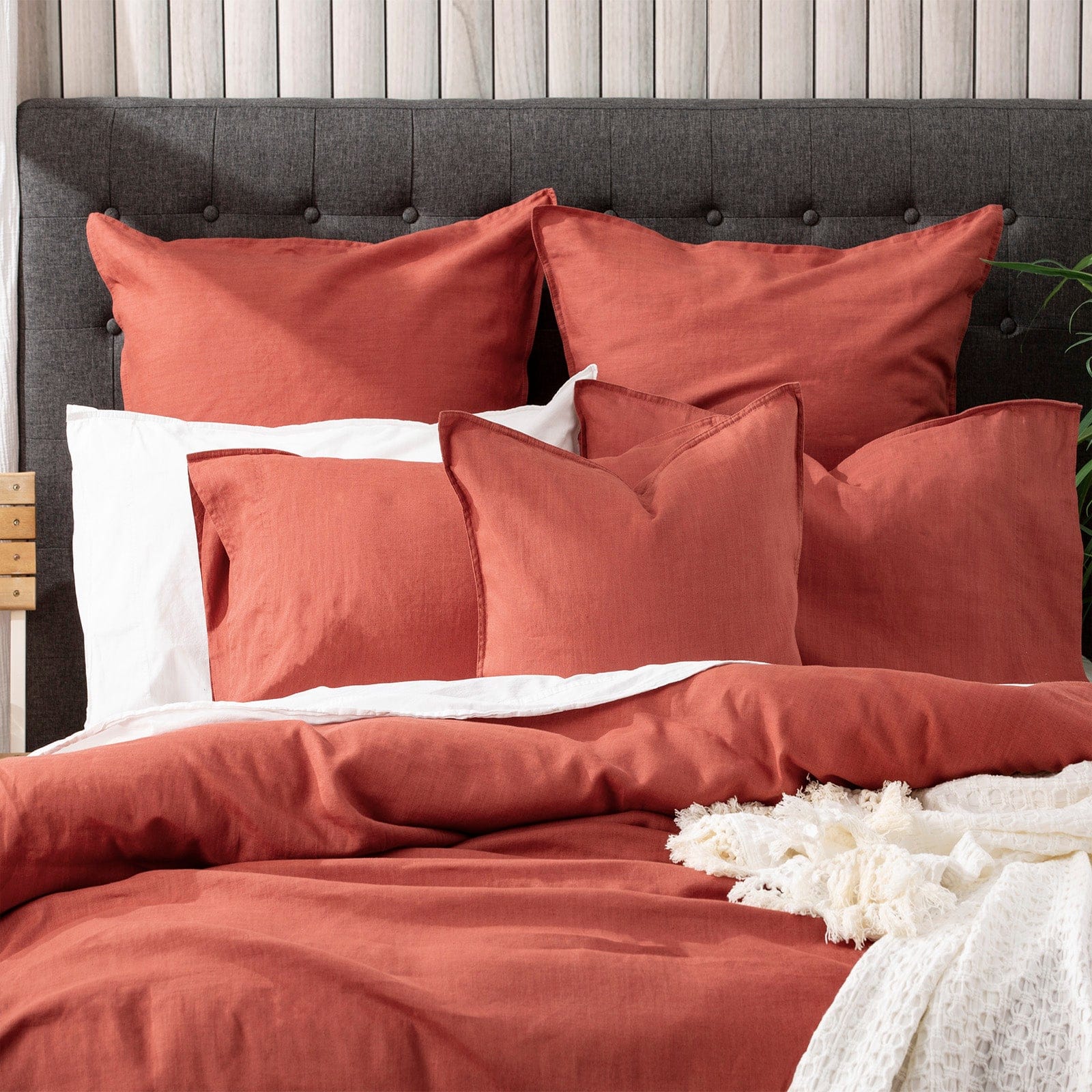 Renee Taylor Quilt Cover Cavallo Stone washed 100% Linen Quilt Cover Set - Paprika
