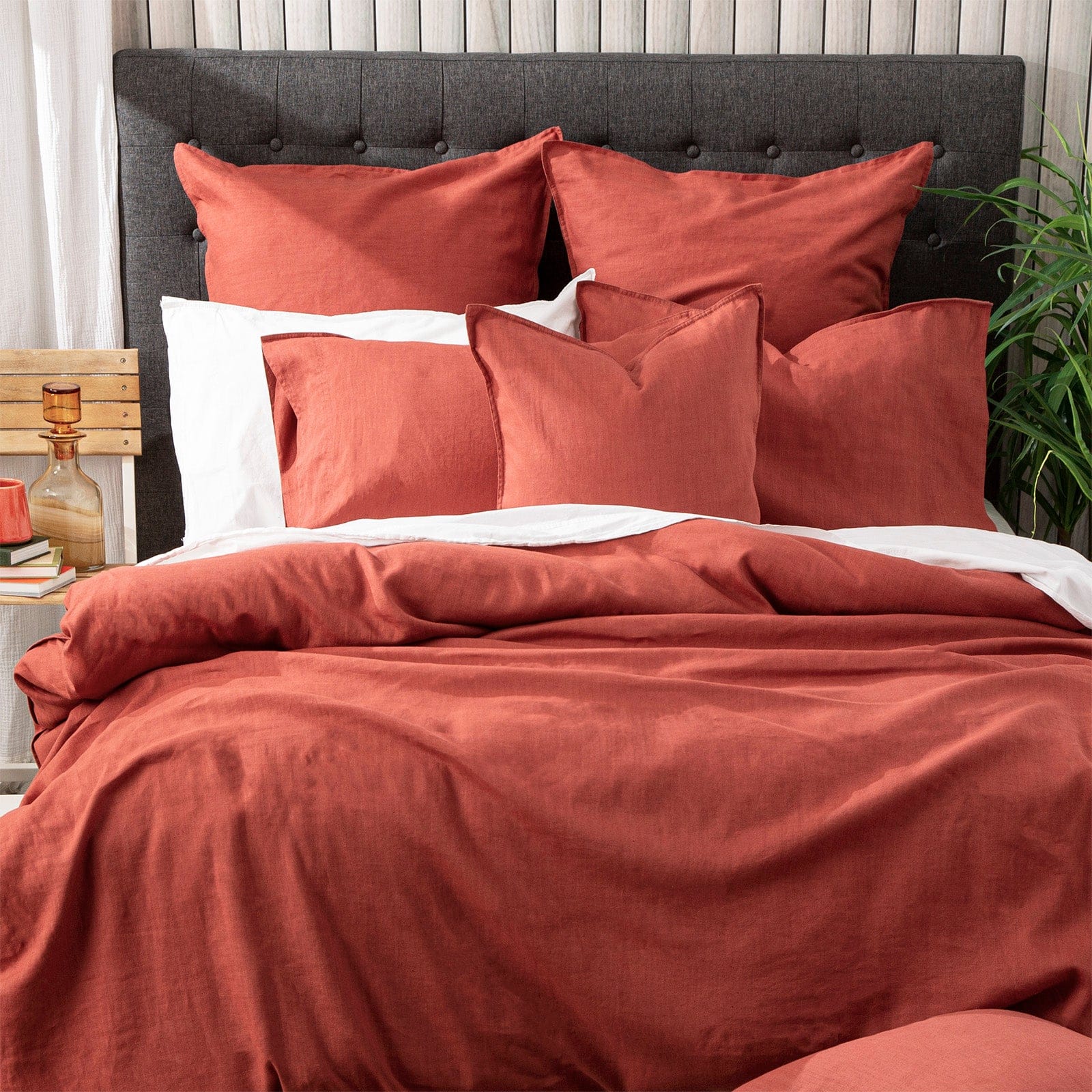 Renee Taylor Quilt Cover Cavallo Stone washed 100% Linen Quilt Cover Set - Paprika
