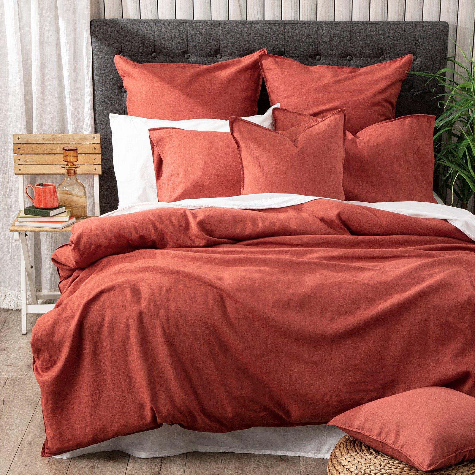 Renee Taylor Quilt Cover Cavallo Stone washed 100% Linen Quilt Cover Set - Paprika