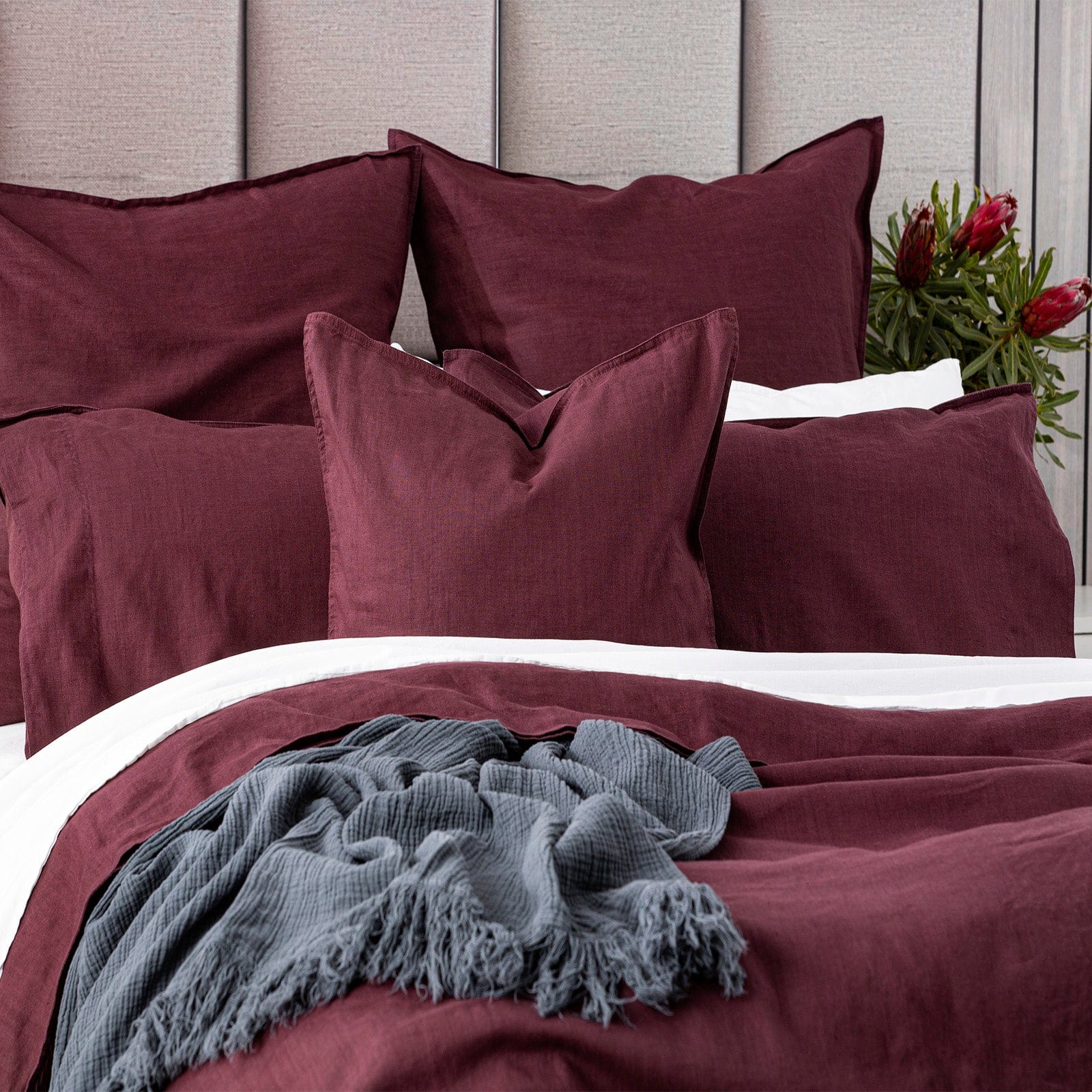 Renee Taylor Quilt Cover Cavallo Stone washed 100% Linen Quilt Cover Set - Plum