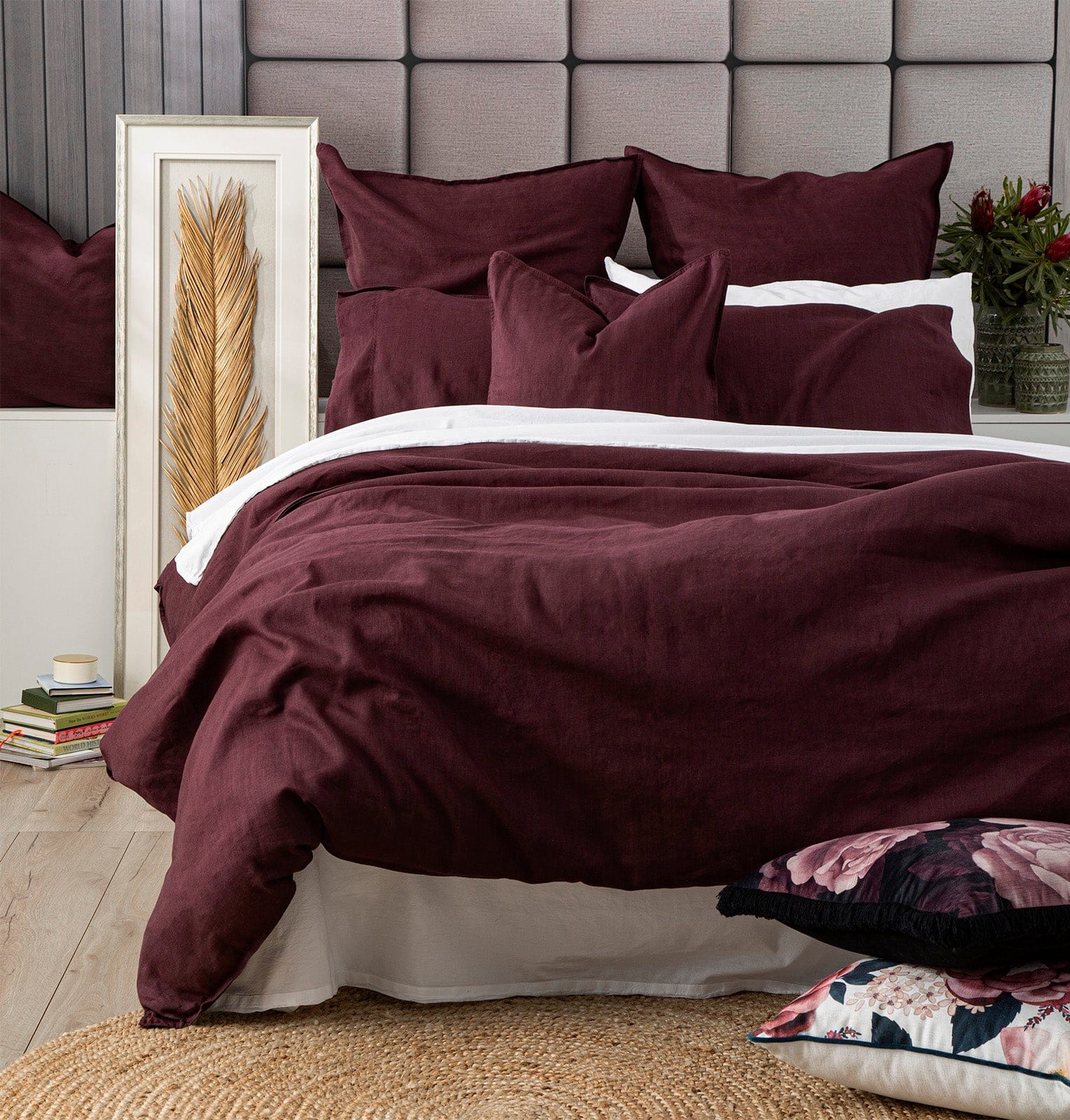 Renee Taylor Quilt Cover Cavallo Stone washed 100% Linen Quilt Cover Set - Plum