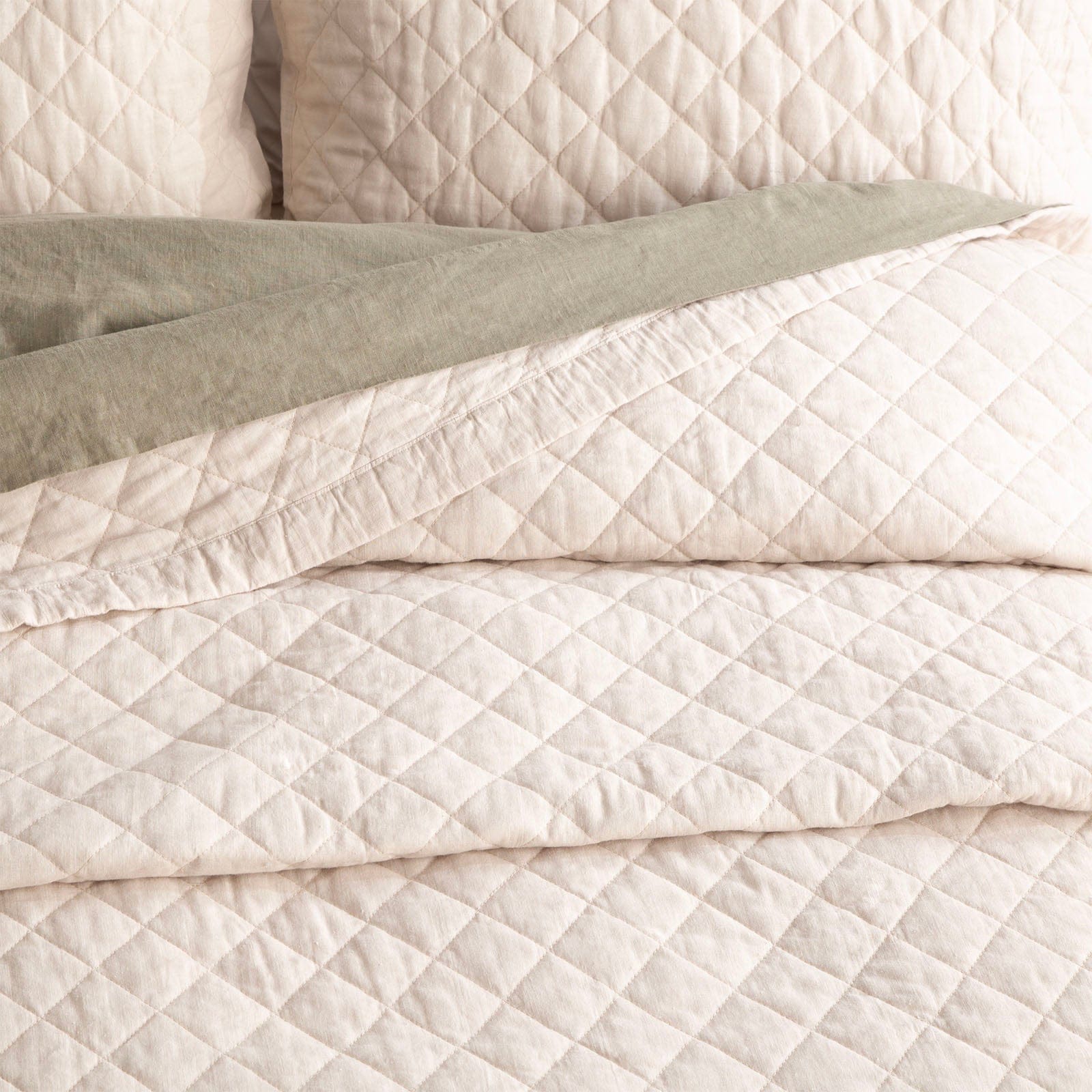 Renee Taylor Coverlet Cavallo Stone washed French Linen Quilted Bed Coverlet Set - Natural