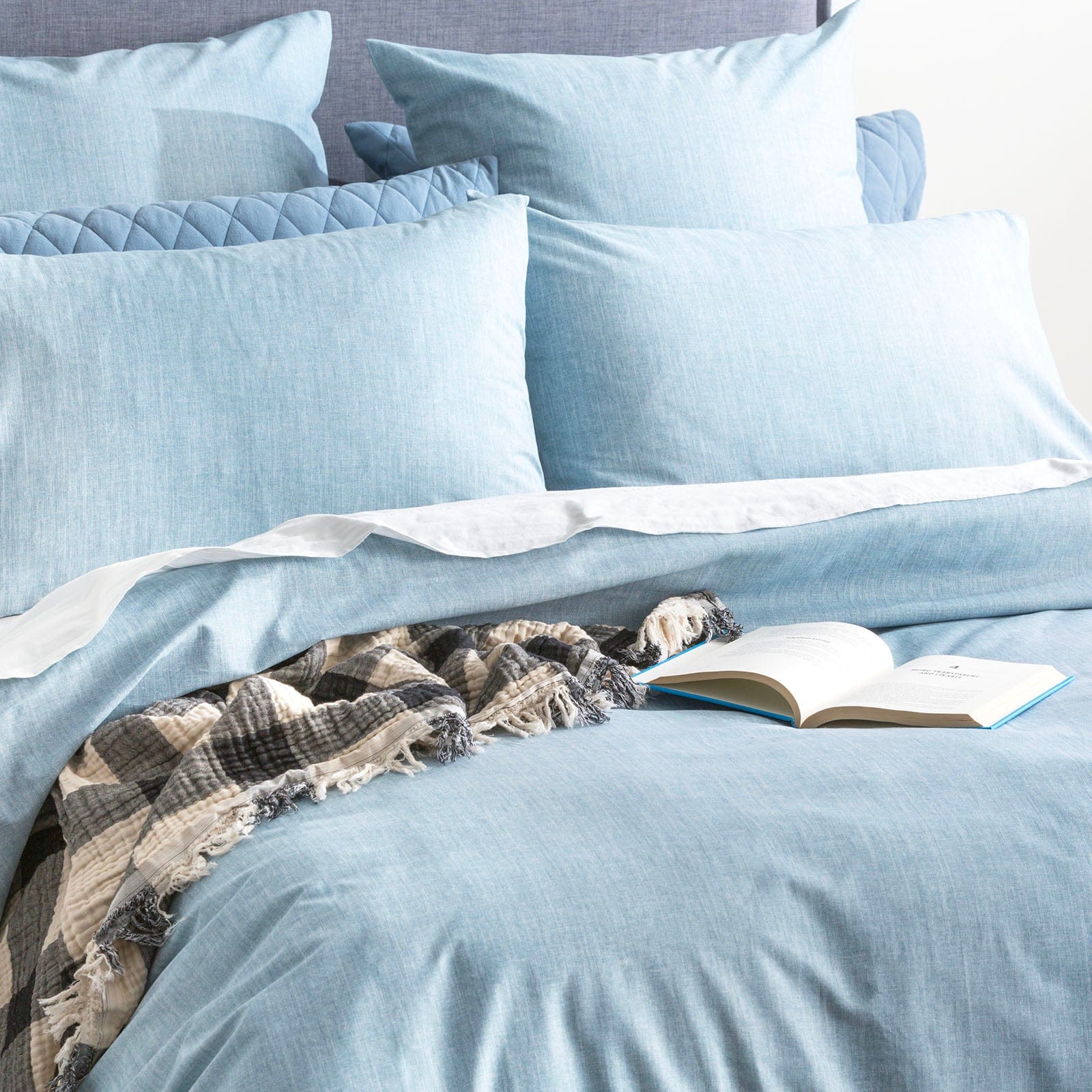 Renee Taylor Quilt Cover Chambray Washed Cotton Quilt cover Set - Aquatic