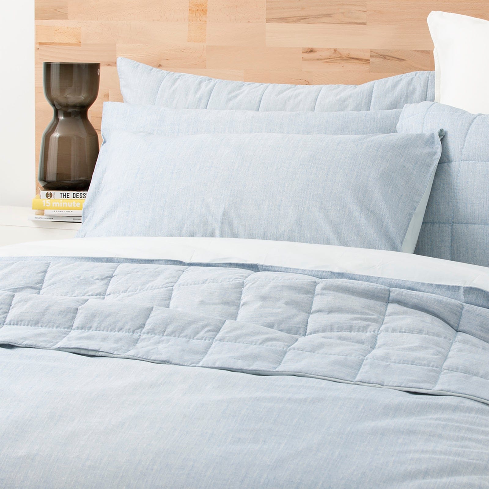 Renee Taylor Quilt Cover Chambray Washed Cotton Quilt cover Set - French Blue