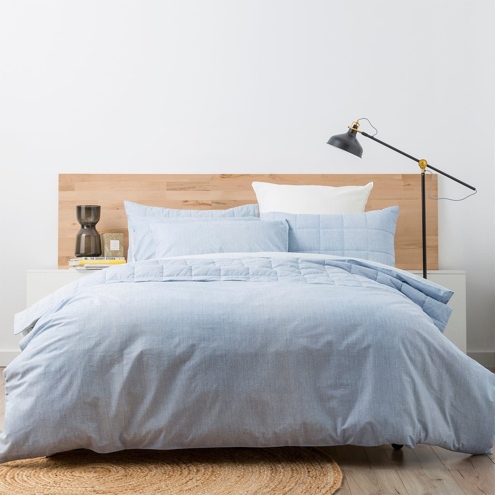 Renee Taylor Quilt Cover Chambray Washed Cotton Quilt cover Set - French Blue
