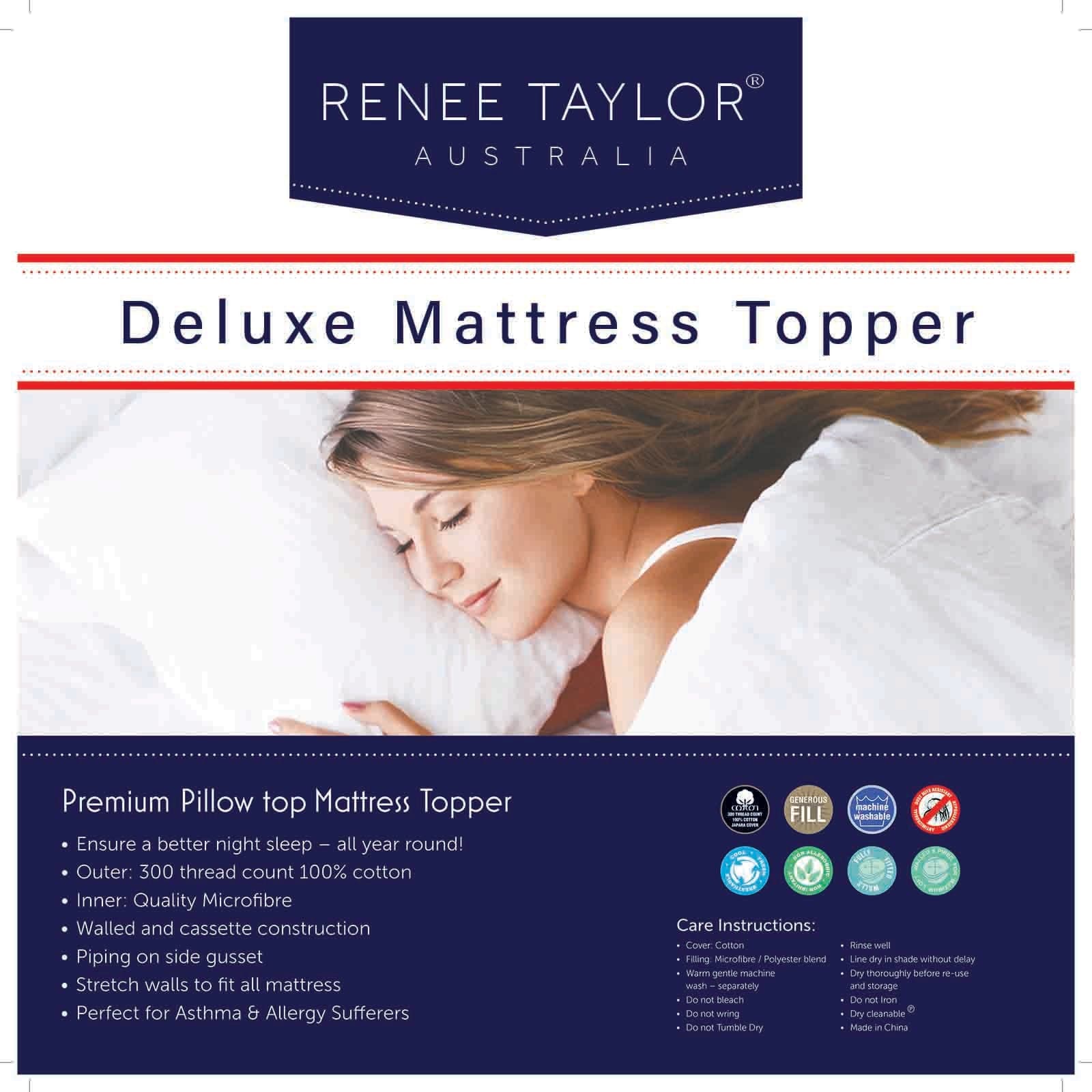 Renee Taylor Mattress Topper Deluxe 1000 GSM High Loft Fully Fitted Mattress Topper