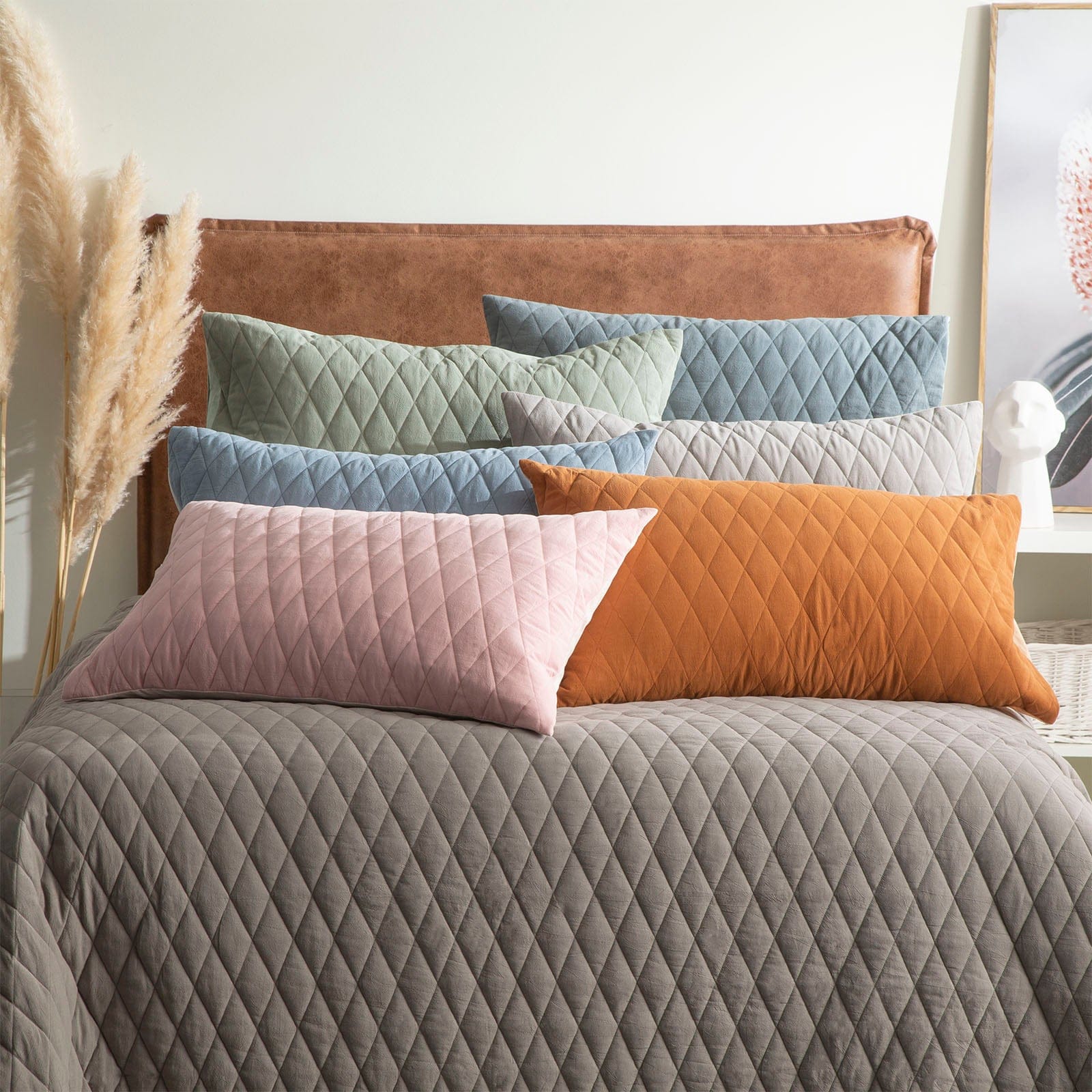 Renee Taylor Coverlet Diamante Vintage Stone Washed Cotton Reversible Quilted Coverlet Set - Rose