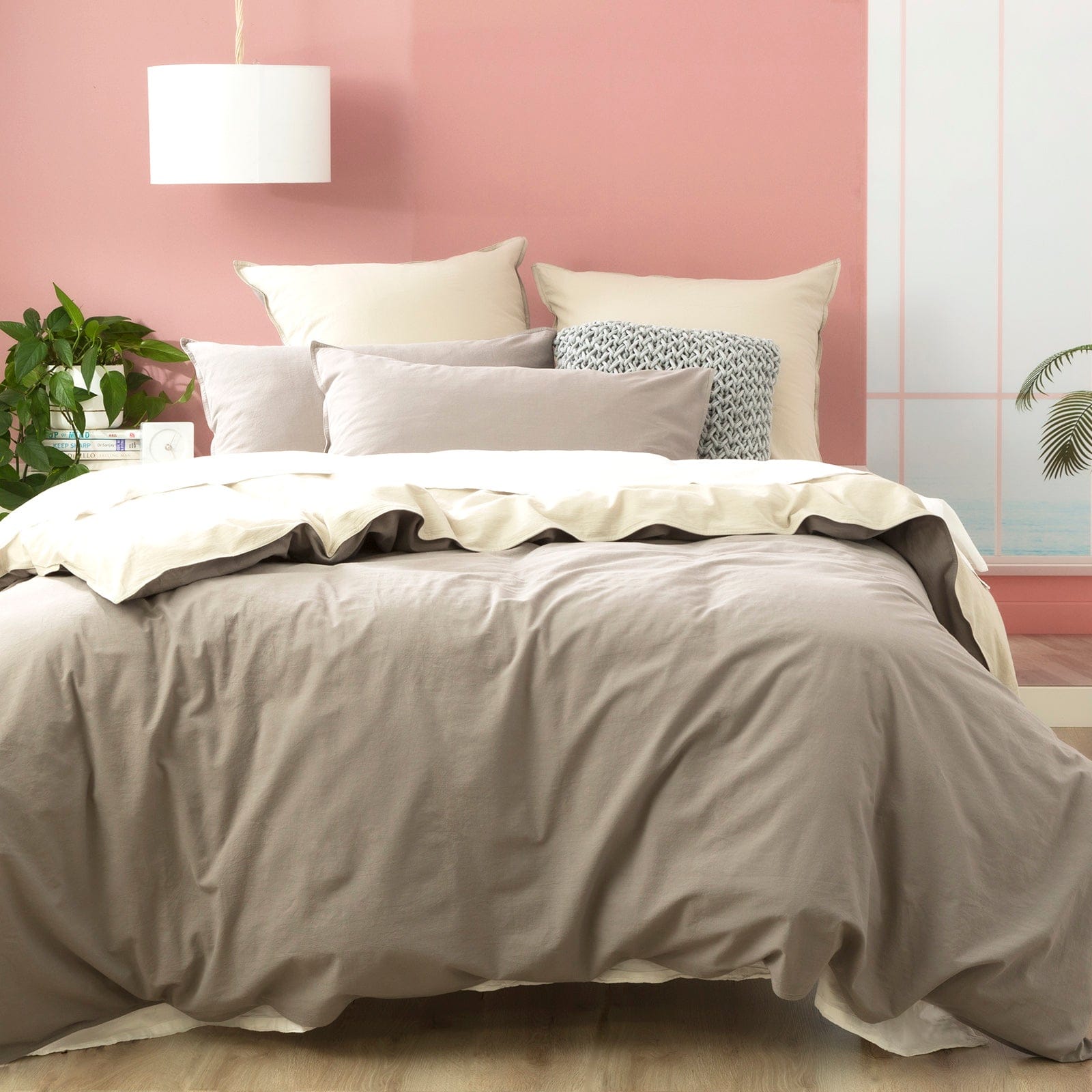 Renee Taylor Quilt Cover Essentials Vintage stone washed reversible Quilt Cover Set - Charcoal