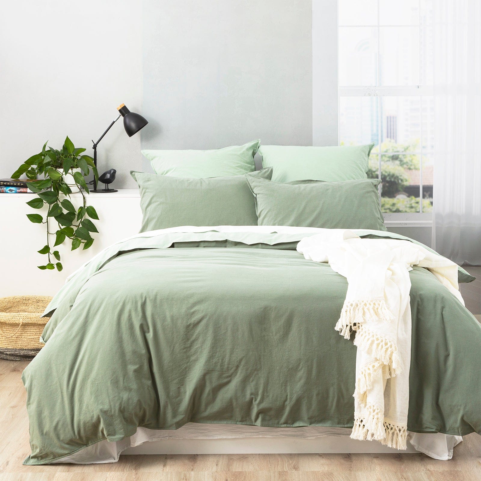 Renee Taylor Quilt Cover Essentials Vintage stone washed reversible Quilt Cover Set - Juniper