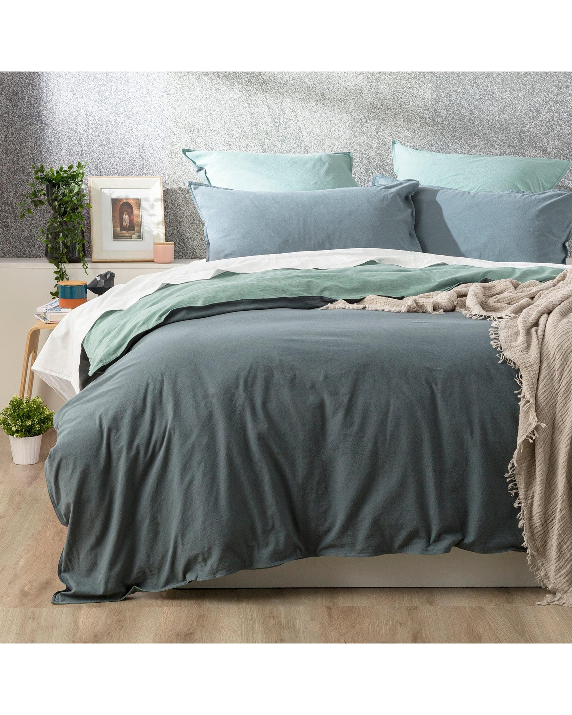 Renee Taylor Quilt Cover Essentials Vintage stone washed reversible Quilt Cover Set - Mineral