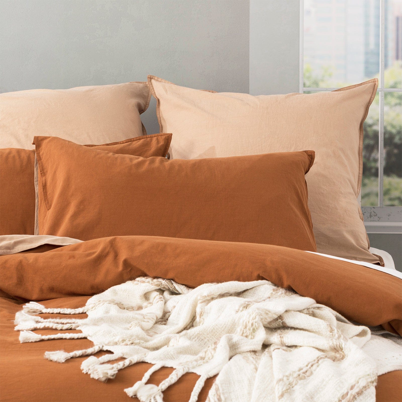 Renee Taylor Quilt Cover Essentials Vintage stone washed reversible Quilt Cover Set - Wood