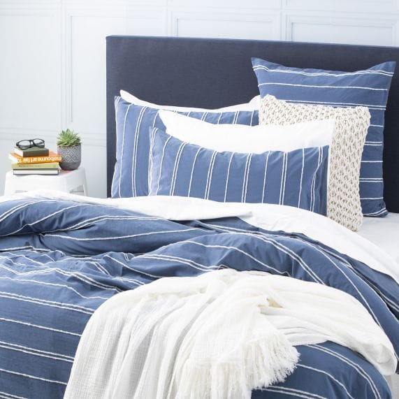Renee Taylor Quilt Cover Hudson Vintage Washed Cotton Chenille Quilt Cover Set - Blue