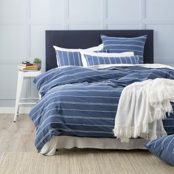 Renee Taylor Quilt Cover Hudson Vintage Washed Cotton Chenille Quilt Cover Set - Blue