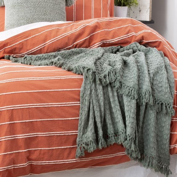 Renee Taylor Quilt Cover Hudson Vintage Washed Cotton Chenille Quilt Cover Set - Paprika