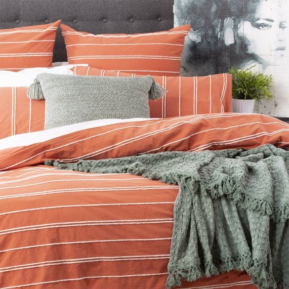 Renee Taylor Quilt Cover Hudson Vintage Washed Cotton Chenille Quilt Cover Set - Paprika