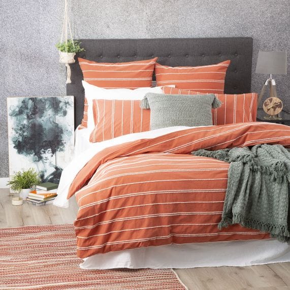 Renee Taylor Quilt Cover Hudson Vintage Washed Cotton Chenille Quilt Cover Set - Paprika