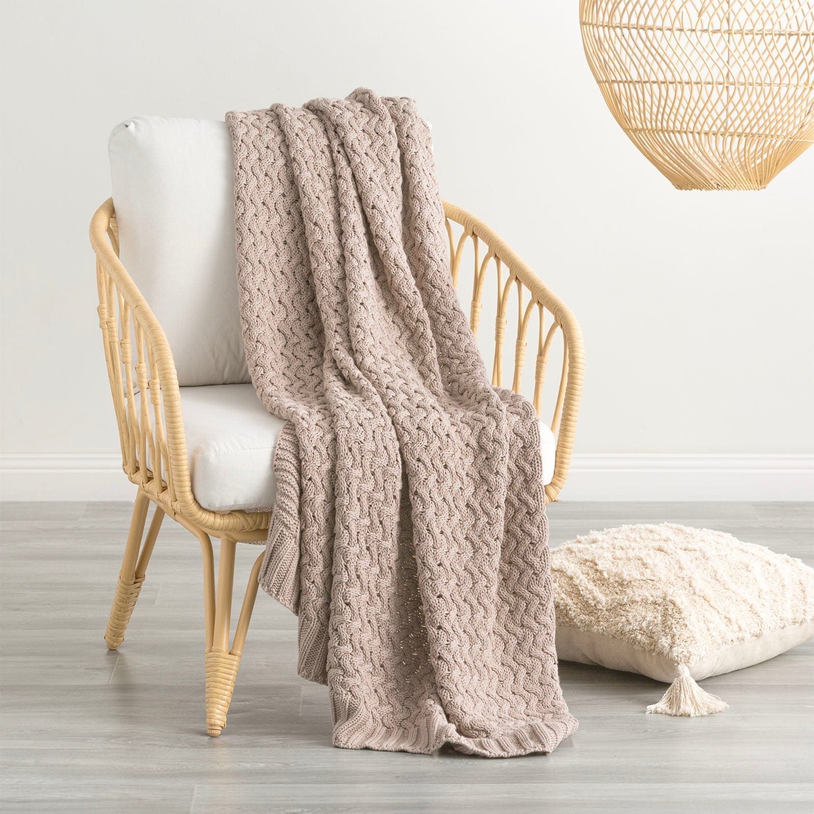 Renee Taylor Blanket Lenni 100% Cotton Knitted Throw 130 x 170 Cms Camel