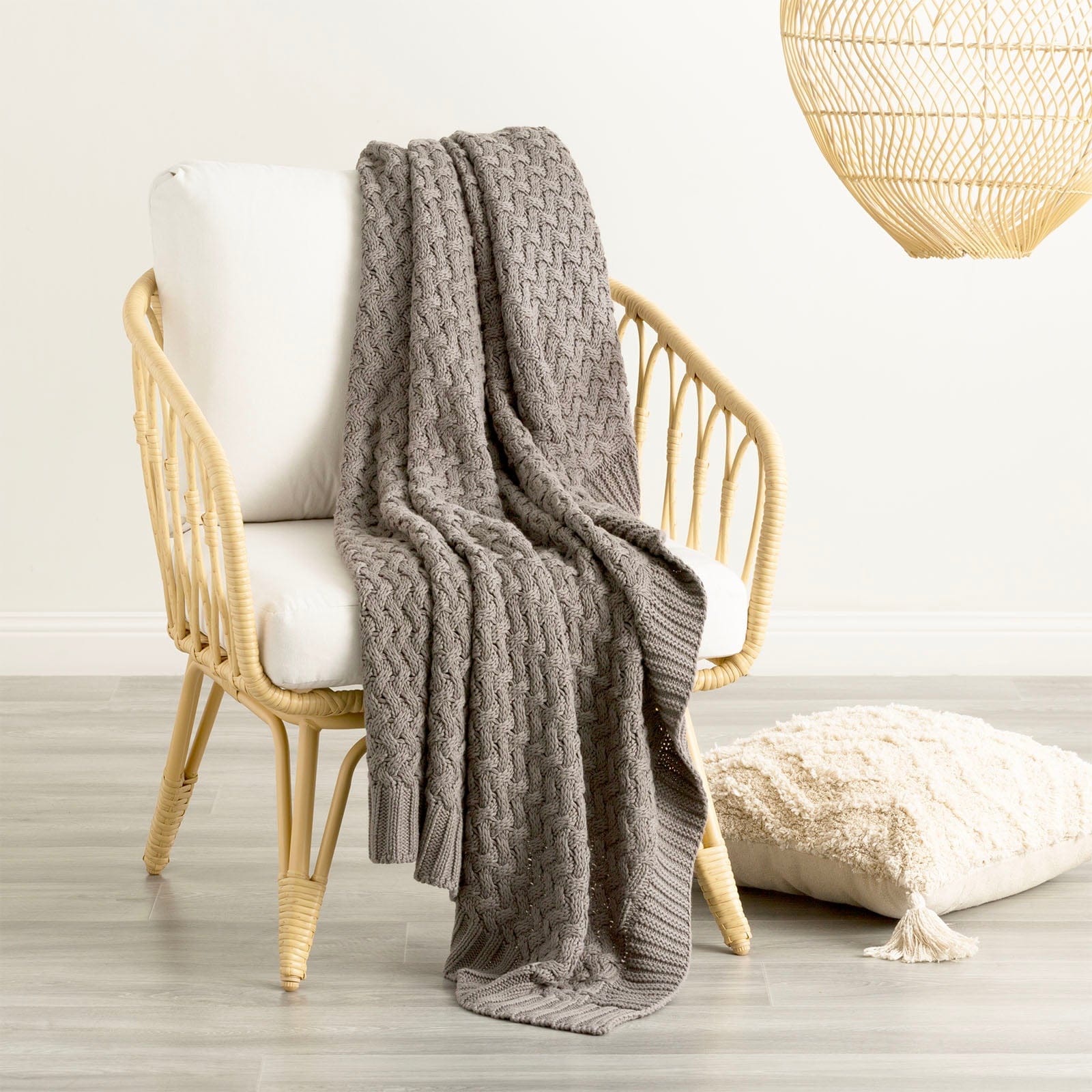Renee Taylor Blanket Lenni 100% Cotton Knitted Throw 130 x 170 Cms Charcoal