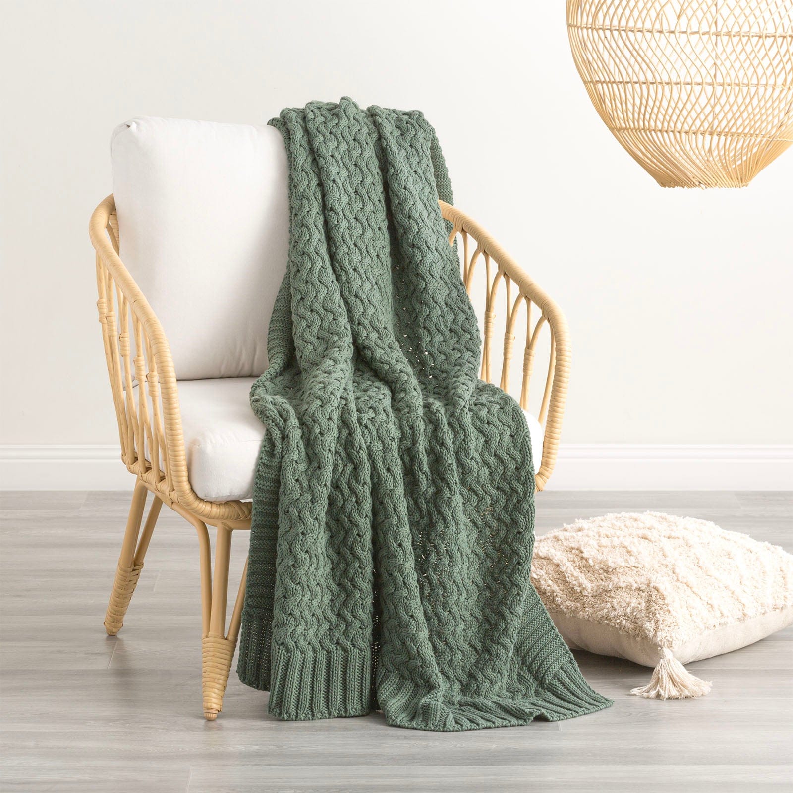 Renee Taylor Blanket Lenni 100% Cotton Knitted Throw 130 x 170 Cms Forest