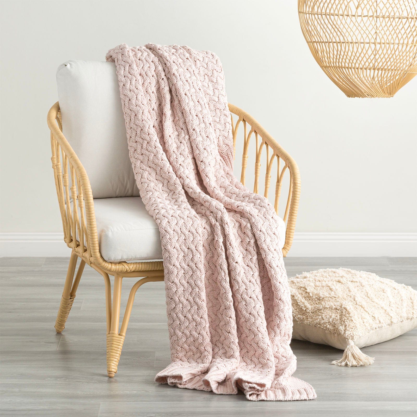 Renee Taylor Blanket Lenni 100% Cotton Knitted Throw 130 x 170 Cms Primrose