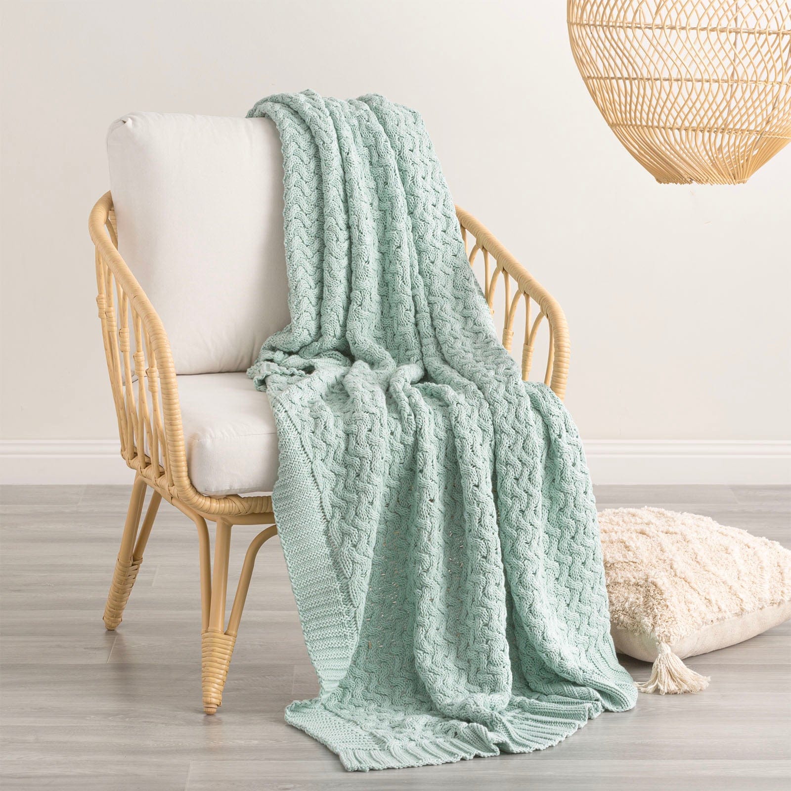 Renee Taylor Blanket Lenni 100% Cotton Knitted Throw 130 x 170 Cms Starlight