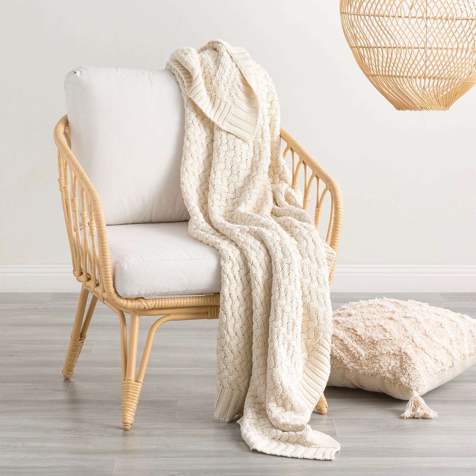 Renee Taylor Blanket Lenni 100% Cotton Knitted Throw 130 x 170 Cms Vapour