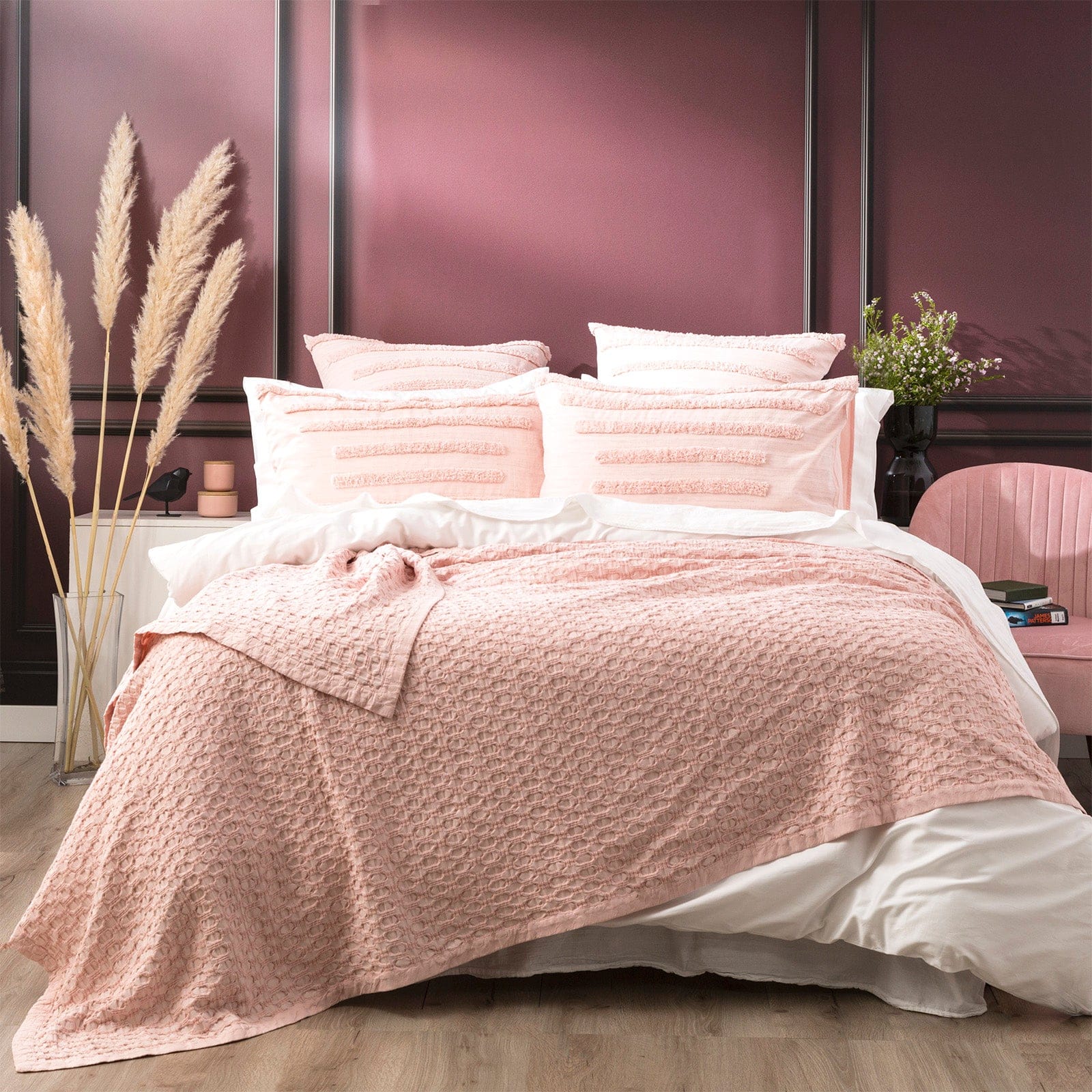 Renee Taylor Blanket Lexico Cotton Waffle Blankets - Rose