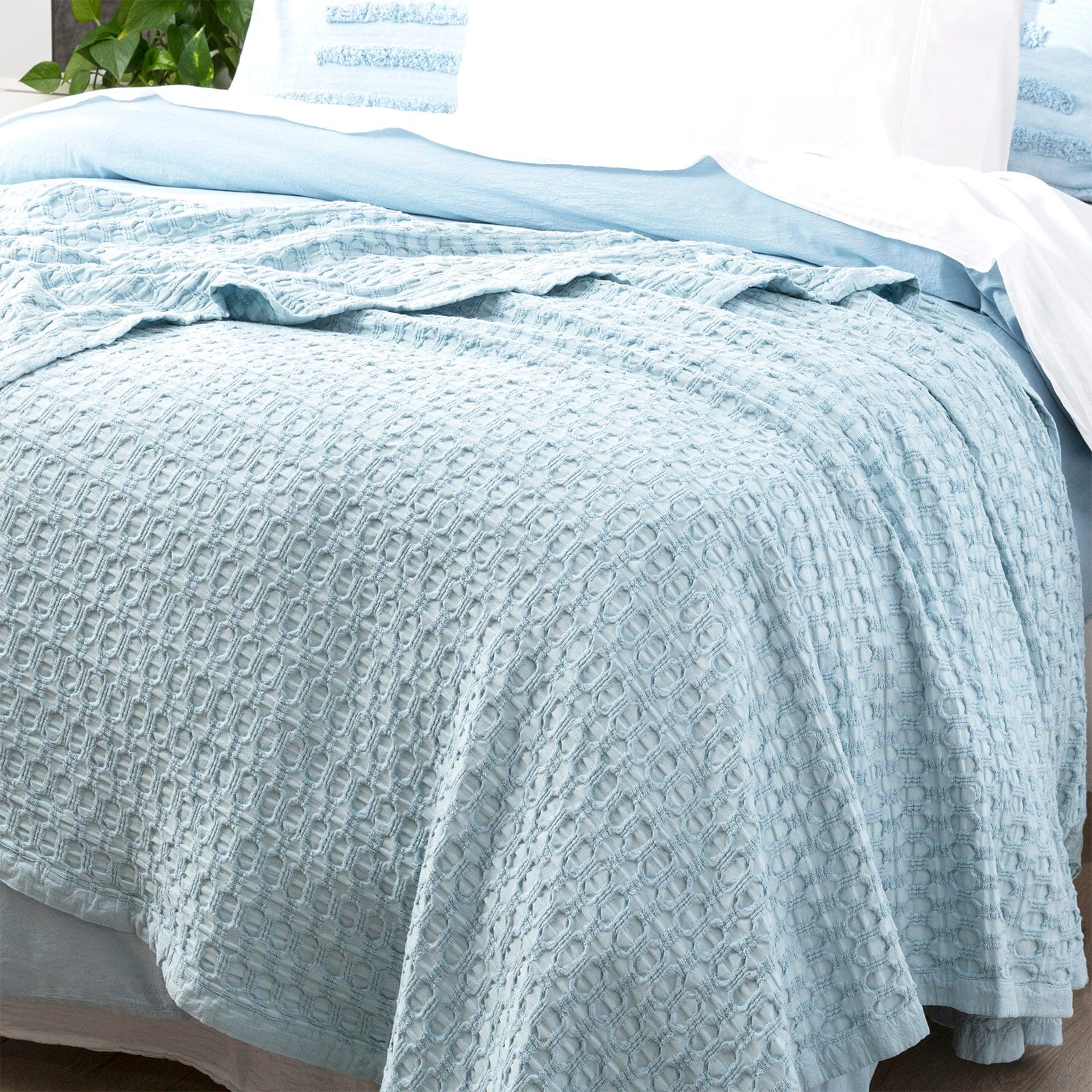 Renee Taylor Blanket Lexico Cotton Waffle Blankets - Sky