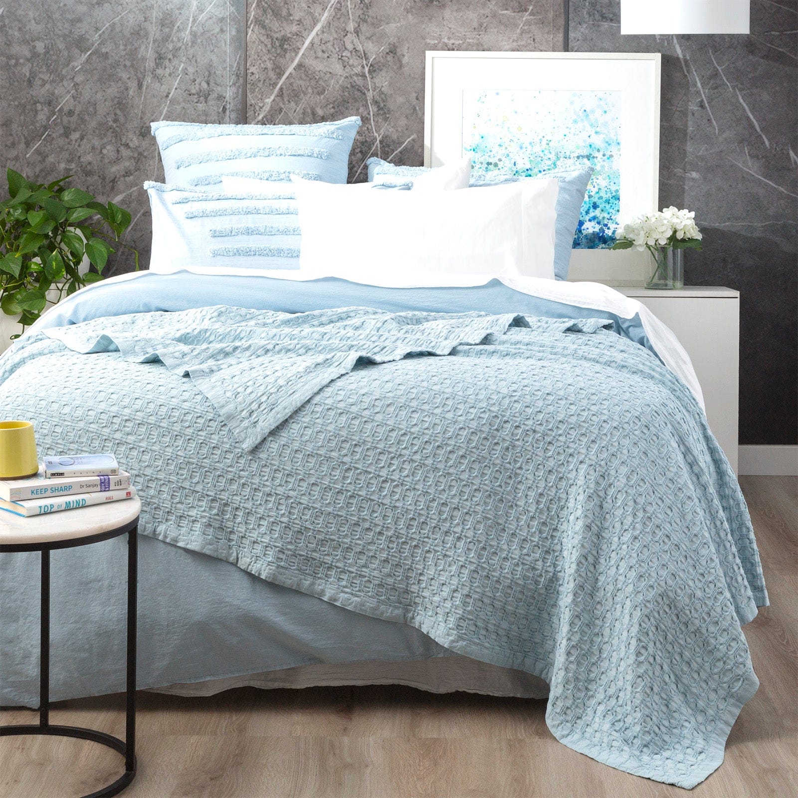 Renee Taylor Blanket Lexico Cotton Waffle Blankets - Sky