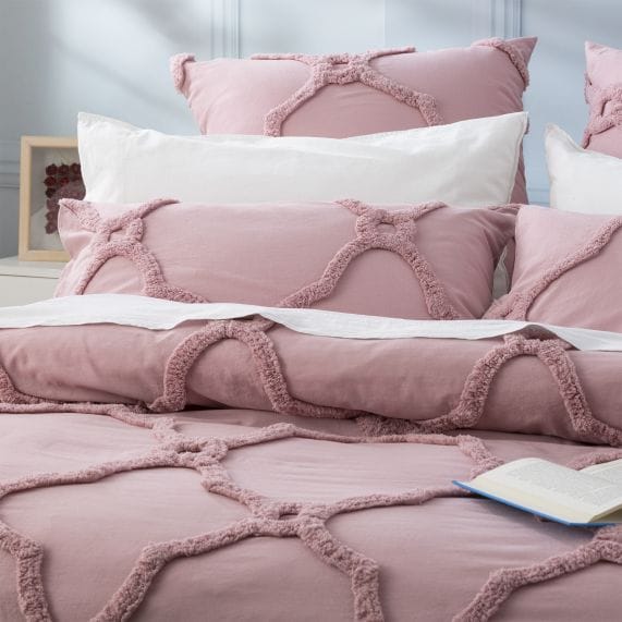 Renee Taylor Quilt Cover Moroccan Cotton Chenille Vintage Washed Tufted Quilt Cover Sets - Blush