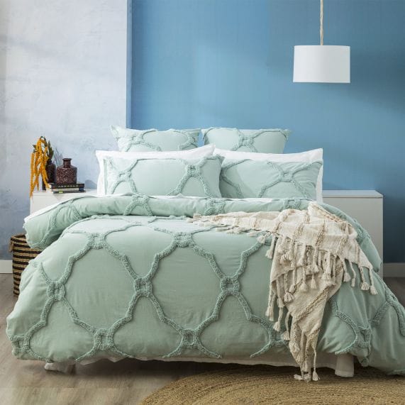 Renee Taylor Quilt Cover Moroccan Cotton Chenille Vintage Washed Tufted Quilt Cover Sets - Sage