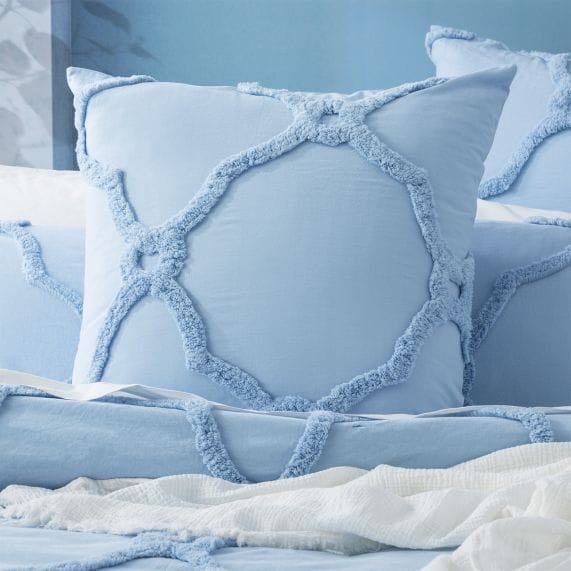 Renee Taylor Quilt Cover Moroccan Cotton Chenille Vintage Washed Tufted Quilt Cover Sets - Sky