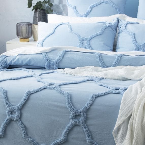 Renee Taylor Quilt Cover Moroccan Cotton Chenille Vintage Washed Tufted Quilt Cover Sets - Sky