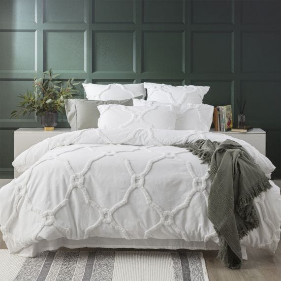 Renee Taylor Quilt Cover Moroccan Cotton Chenille Vintage Washed Tufted Quilt Cover Sets - White