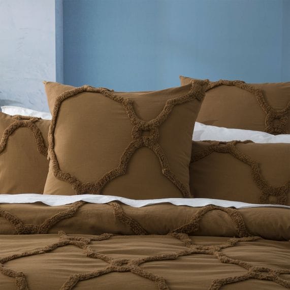 Renee Taylor Quilt Cover Moroccan Cotton Chenille Vintage Washed Tufted Quilt Cover Sets - Wood