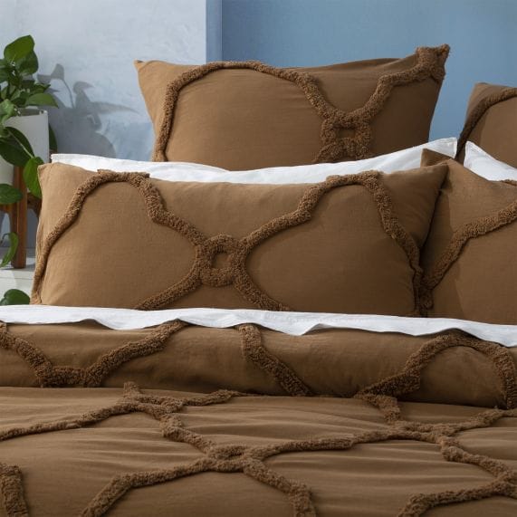 Renee Taylor Quilt Cover Moroccan Cotton Chenille Vintage Washed Tufted Quilt Cover Sets - Wood