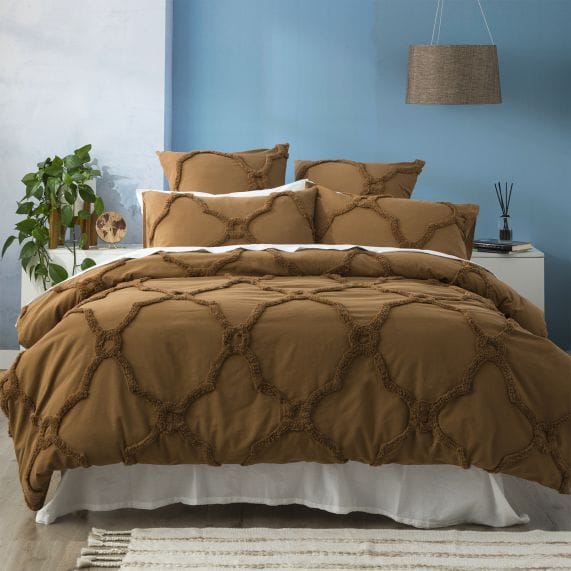 Renee Taylor Quilt Cover Moroccan Cotton Chenille Vintage Washed Tufted Quilt Cover Sets - Wood