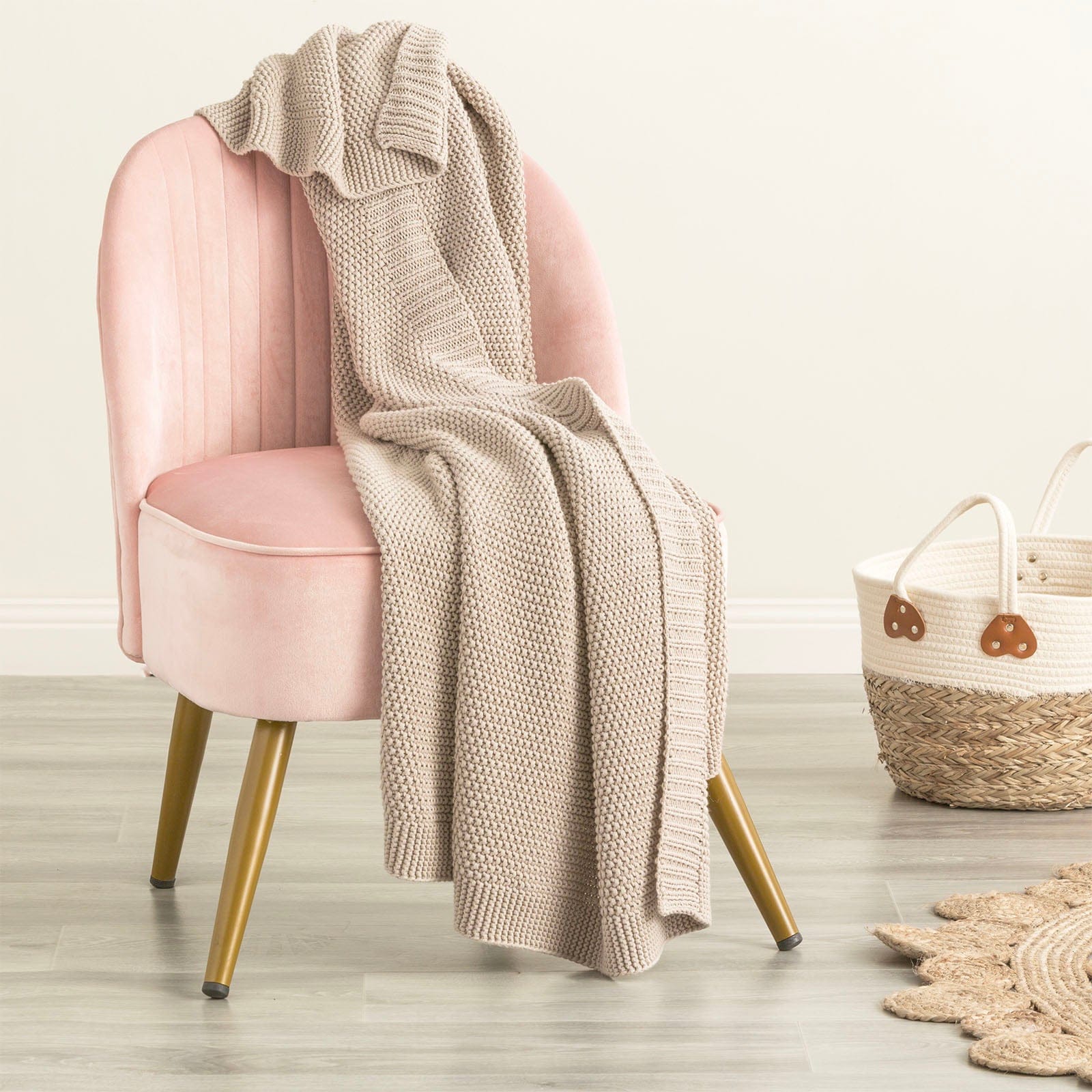 Renee Taylor Blanket Moss Seed Stitch 100% Cotton Knitted Throw 130 x 170 Cms Silver