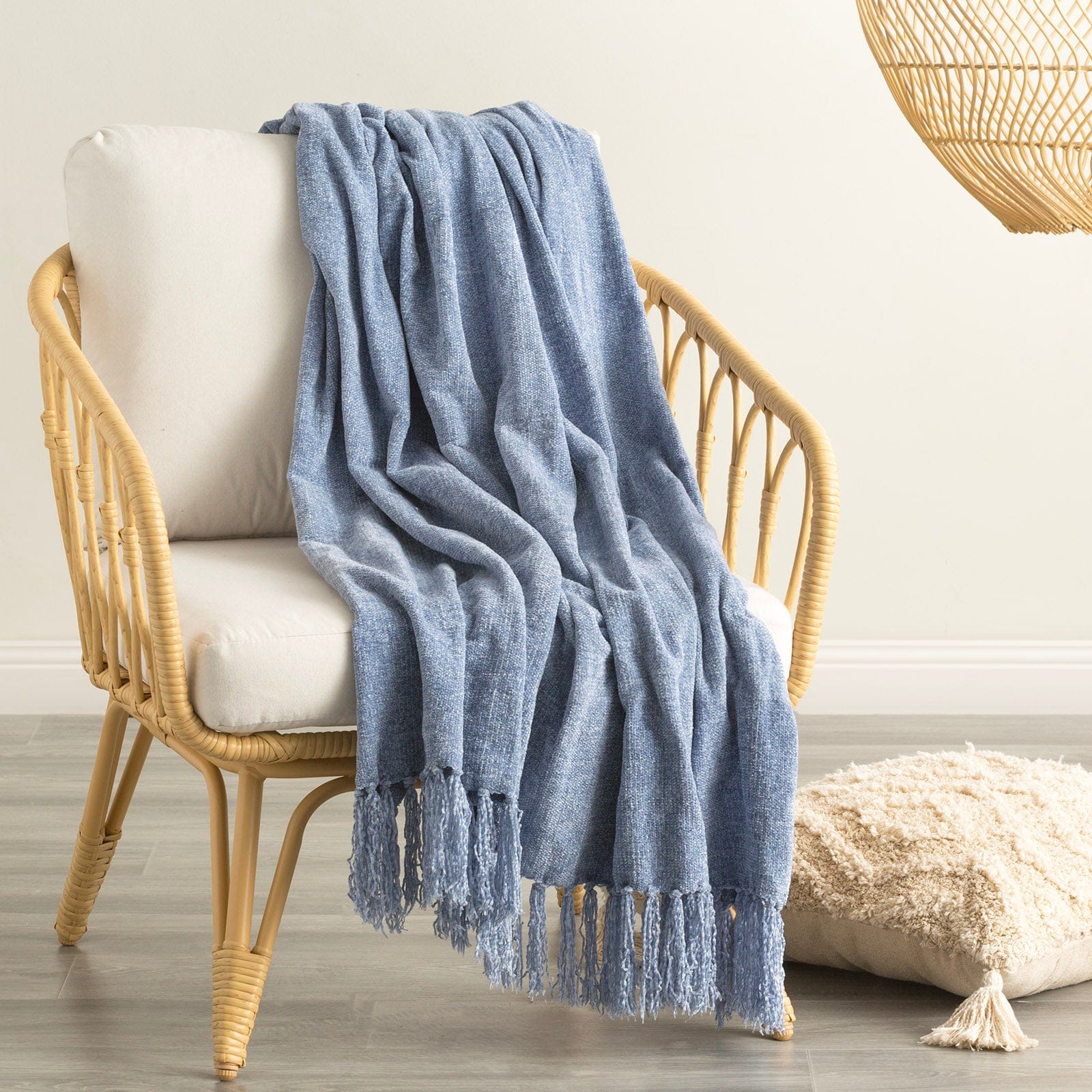 Renee Taylor Blanket Newland Polyester Chenille Throw 130 x 170 Cms French Blue